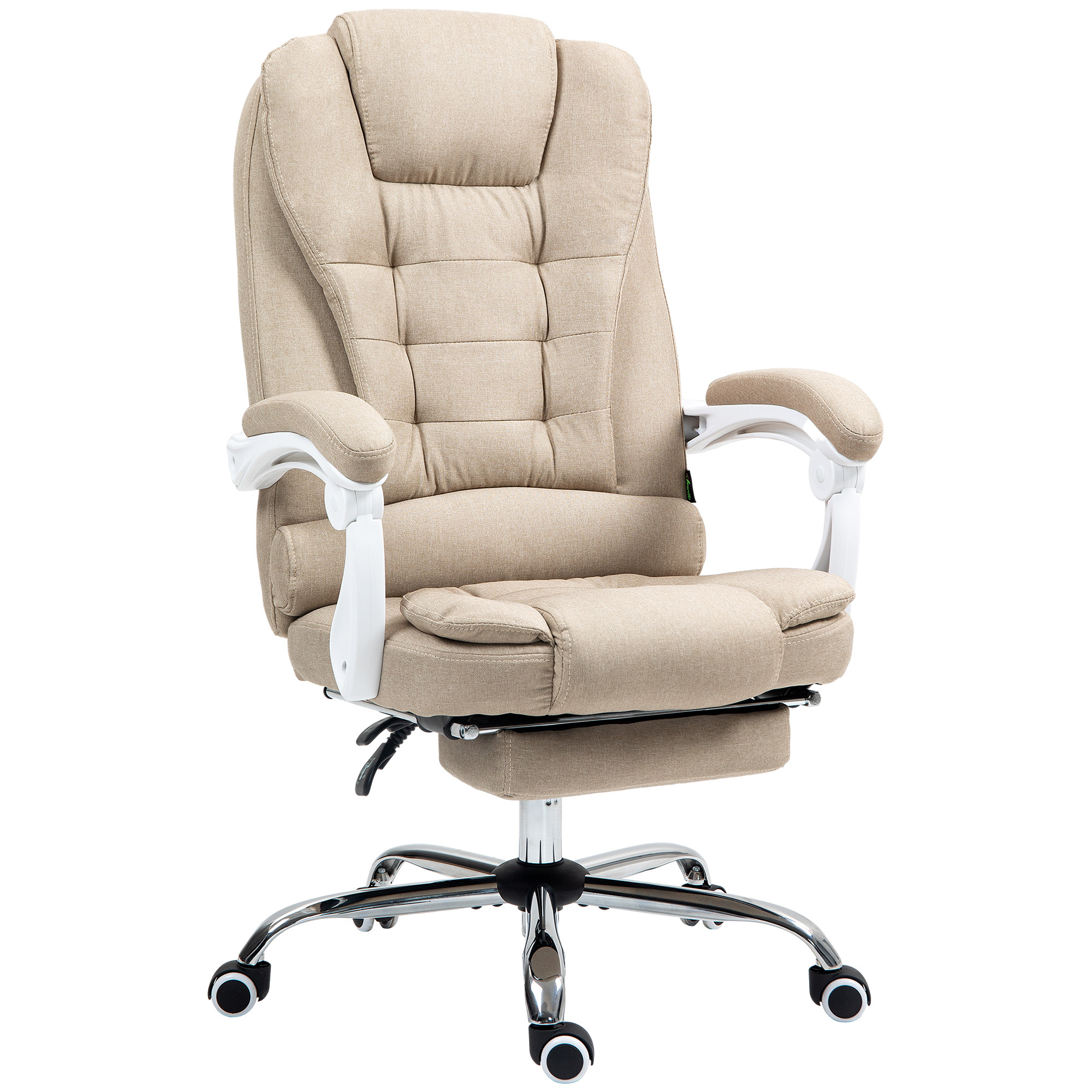 TEMU Vinsetto Fauteuil de bureau manager chaise pour ordinateur avec -pied inclinable accoudoirs rembourrés en lin beige