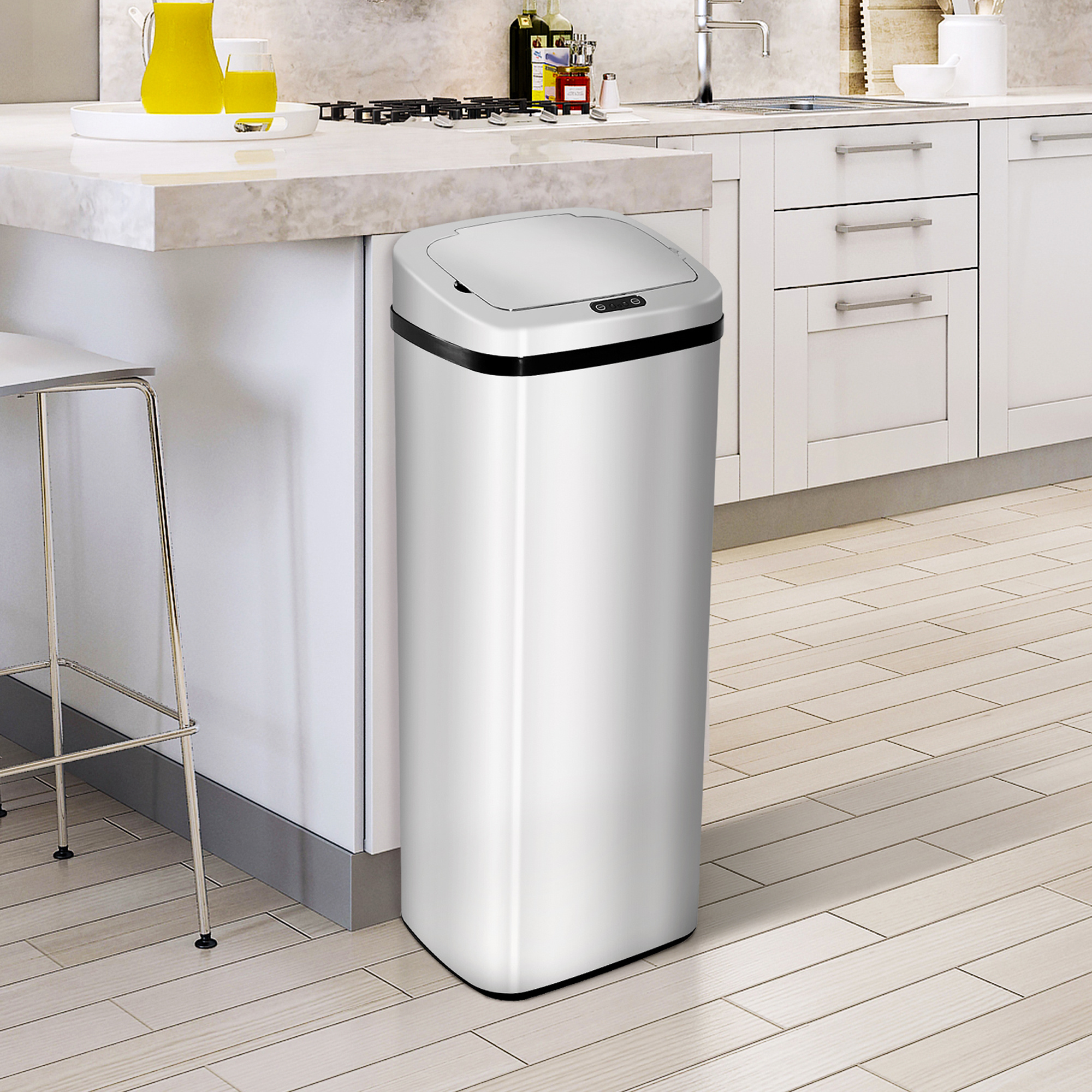 Automatic Trash Can With Sensor, Stainless Steel Kitchen Waste Bin, 50/68l Silver (50l)