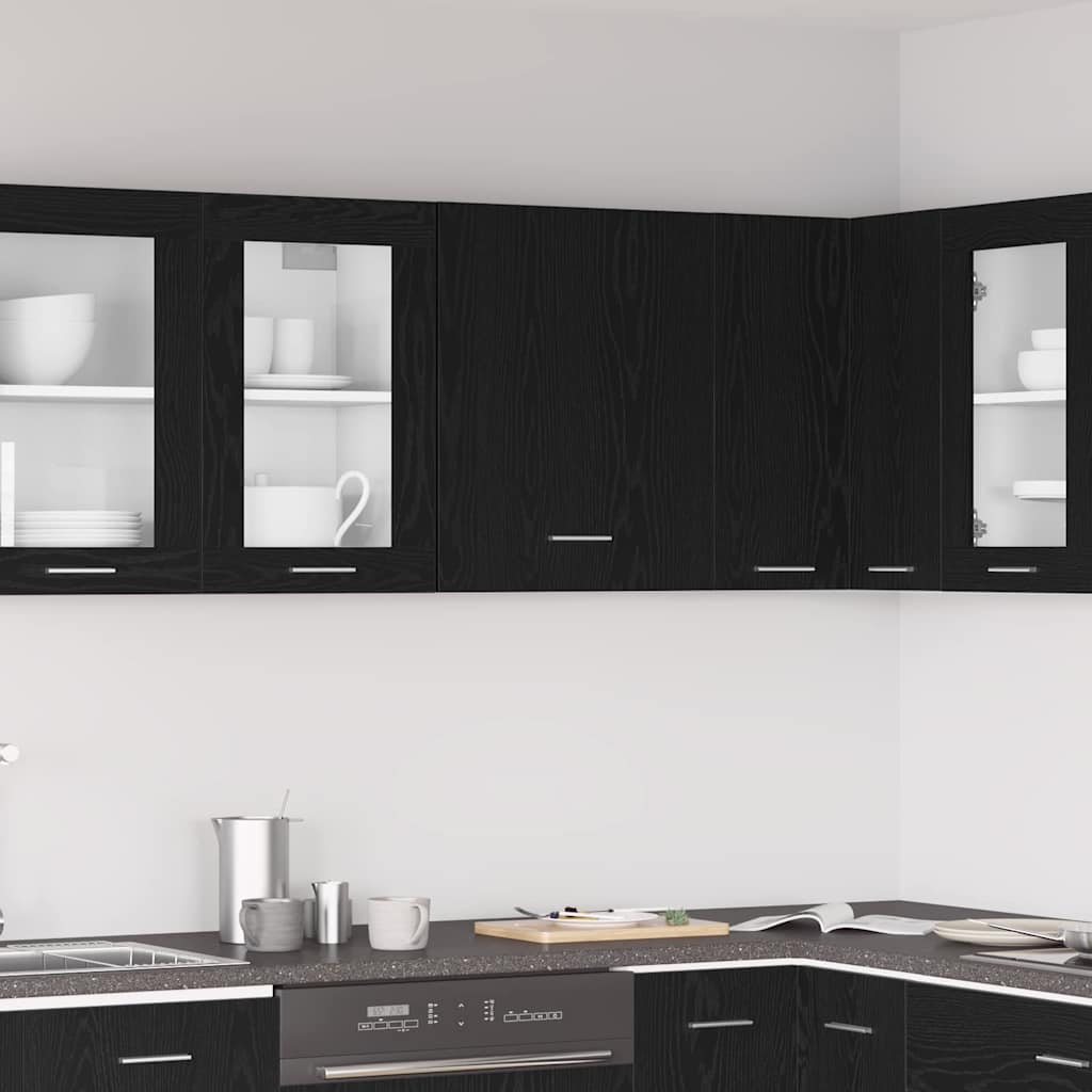 Image of Black Oak Wall Cabinet With Storage And Sturdy Wood Composite Construction | Ideal For Indoor Use, Easy To Assemble, , 50 Cm Wall-mounted, Furniture For Organizing Your