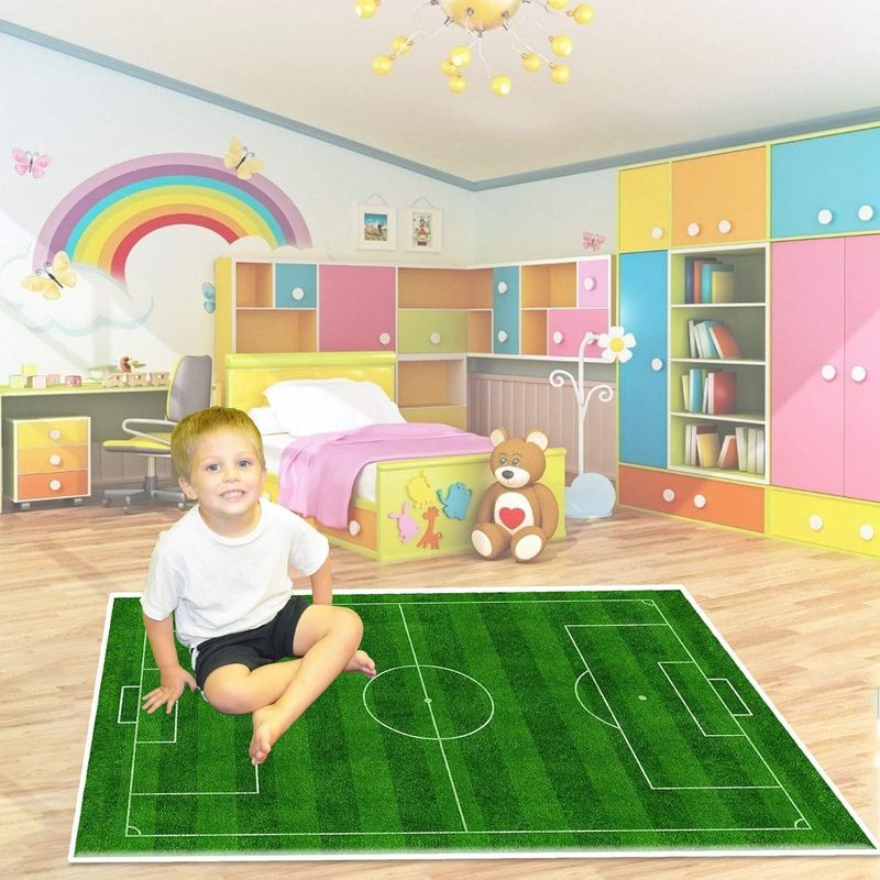 Podloga za igru za djecu 160×230 cm s temom nogometnog terena, debljine 6 mm, mekani edukativni tepih s protukliznom podlogom za dječju sobu, spavaću sobu i igraonicu.