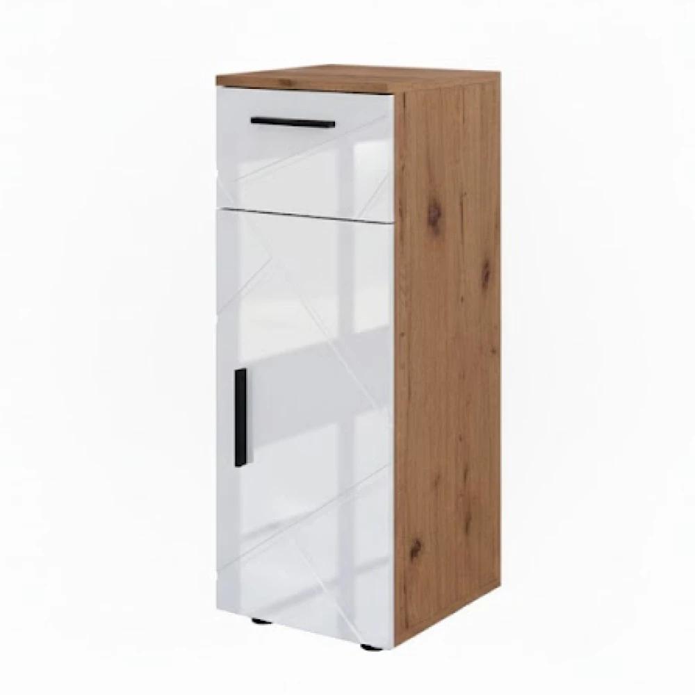Irma Mid Cabinet, White High Gloss/, 30 X 81 Cm, Bathroom Furniture, Bathroom Cabinet, Particle Board, 16 Mm, Bathroom Storage