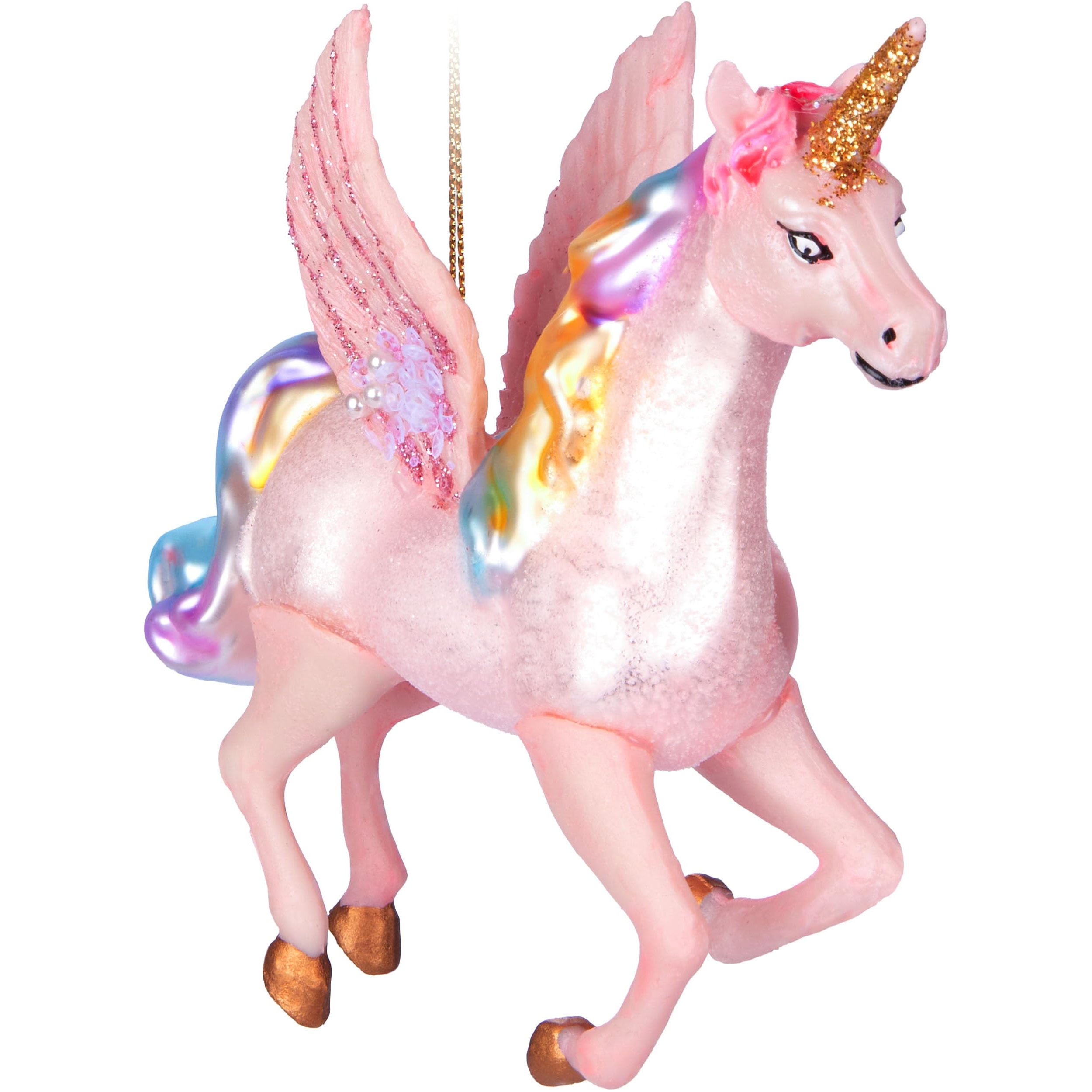 Image of Brubaker Flying Unicorn - Glass Christmas Ball With Rainbow Mane And Wings - Hand-painted & Mouth-blown - Funny Christmas Tree Decorations Figures - Decorative Tree Ball - 13 Cm
