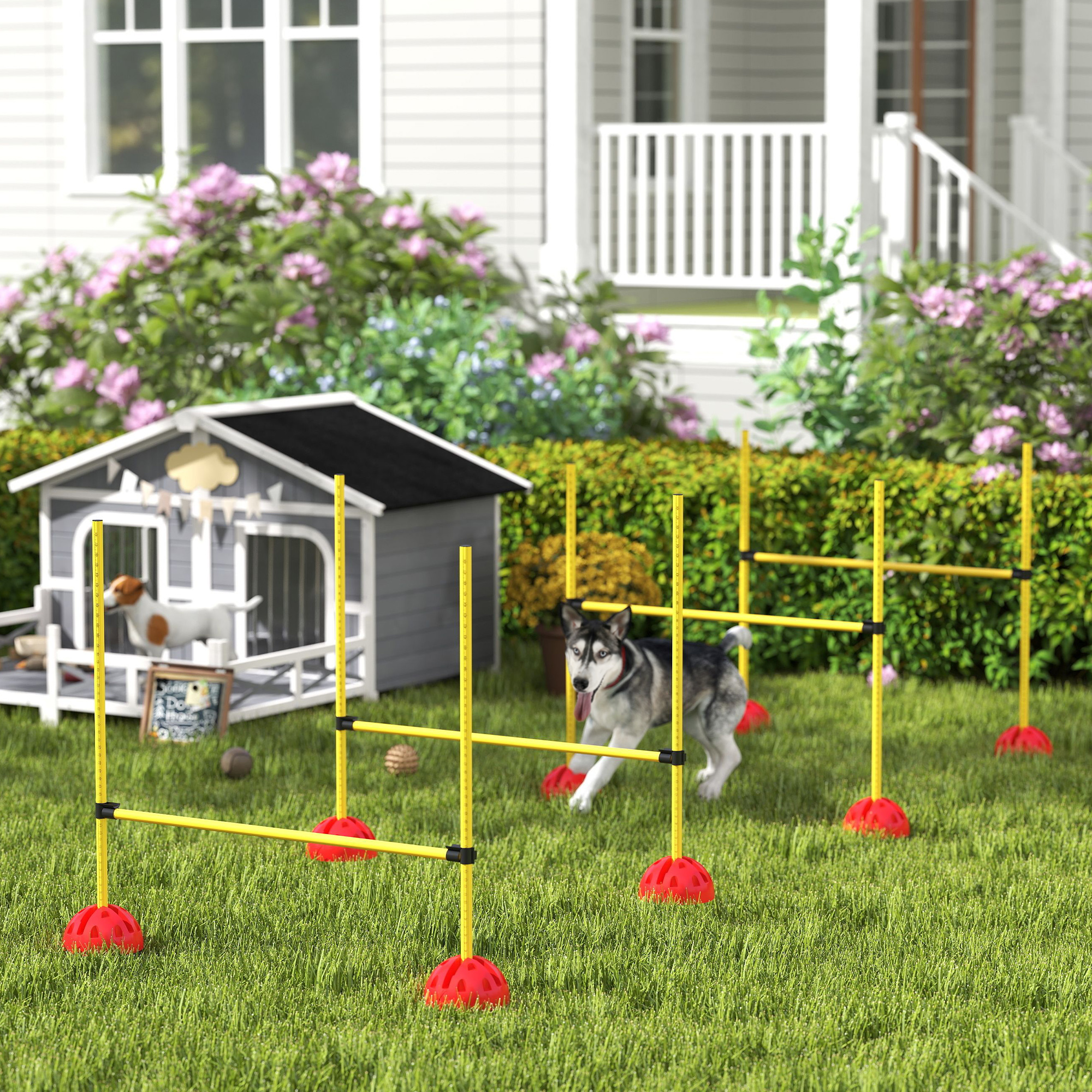 Image of Agility Set For Dogs, 4-part Agility Equipment With Adjustable Height Obstacles, Carrying Bag, Training Accessories, Fillable Jump Hurdle Set For Dog Training, Training Set For Dogs