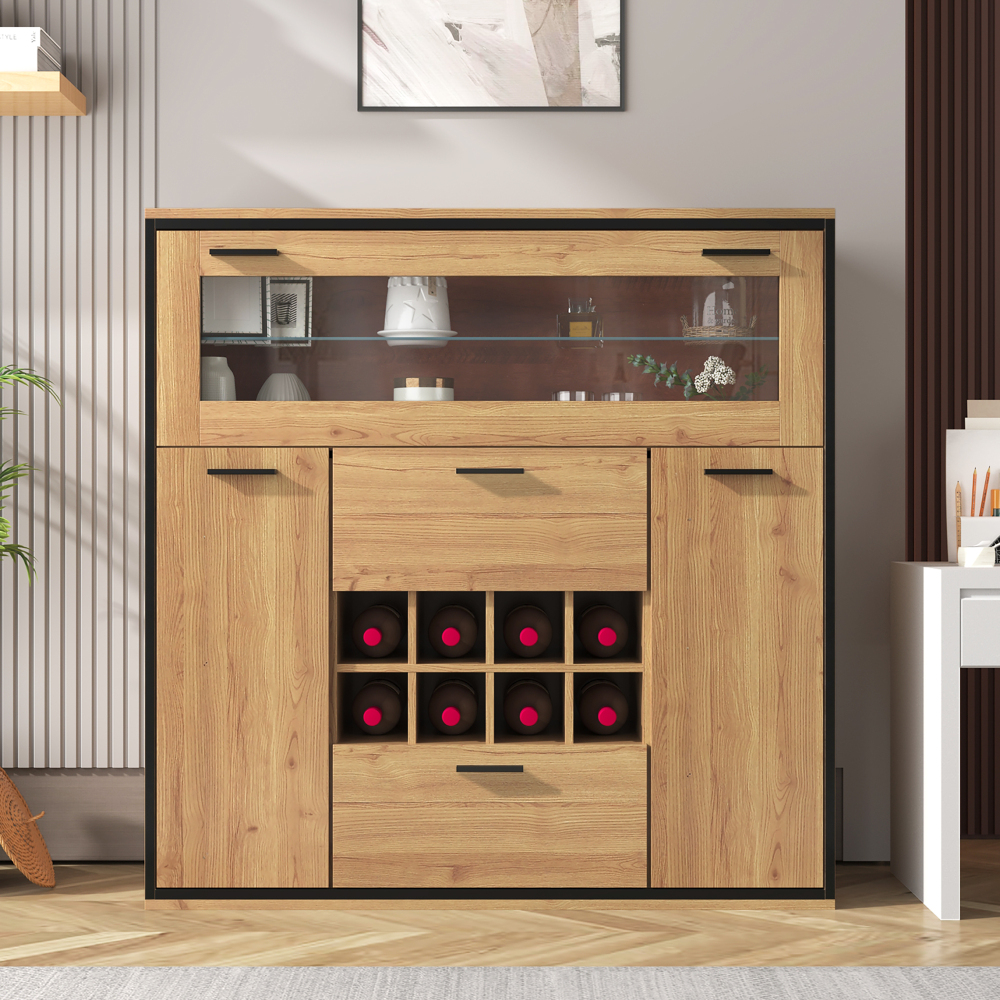 Sideboard, Elegant Wine Cabinet With , Glass Shelf, And Wine Rack - Perfect Storage In A Stylish Sideboard