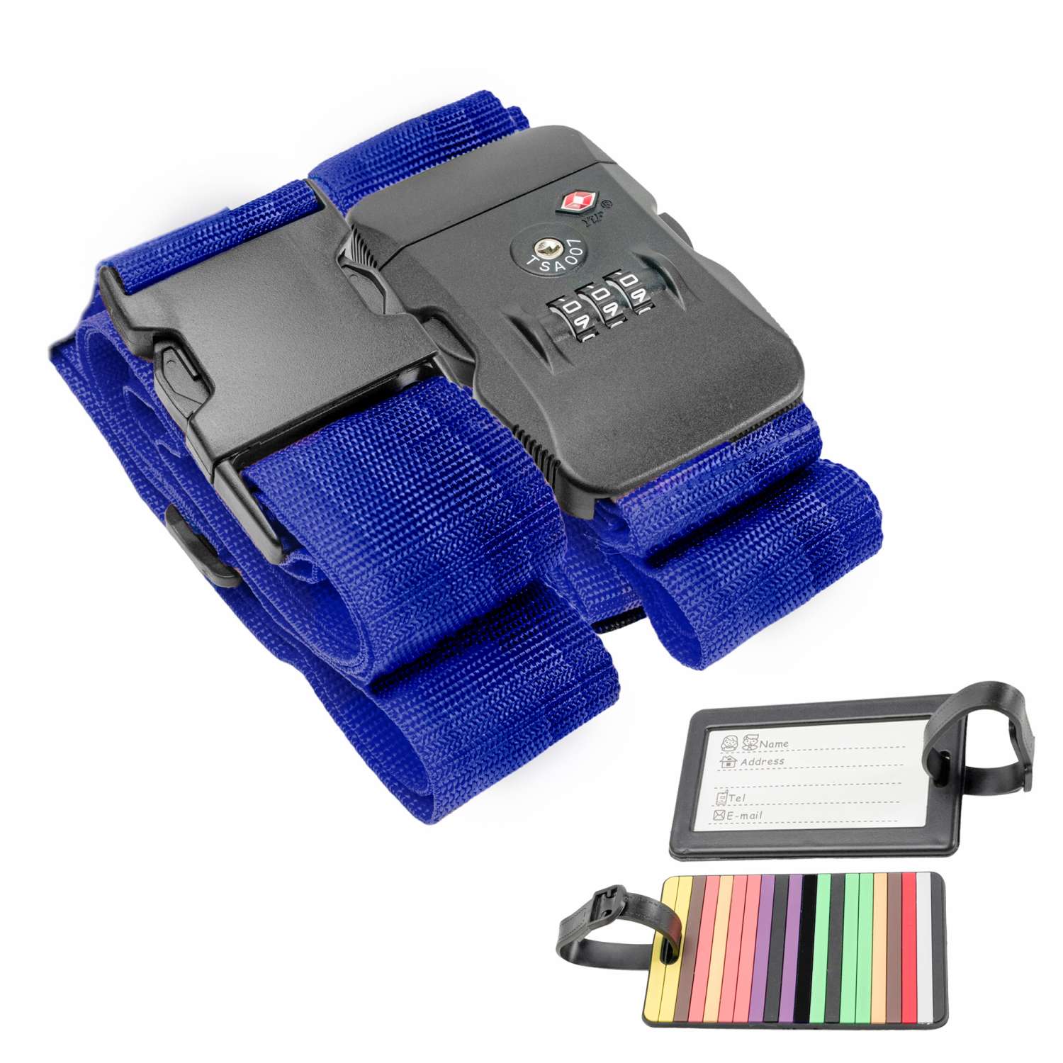 Image of Koffergut Luggage Strap With Combination Lock And Name Tag - 200 - 100 X 5 Cm / 145 - 171 X 5 Cm - Luggage Band With Suitcase Tag And Tsa Combination Lock