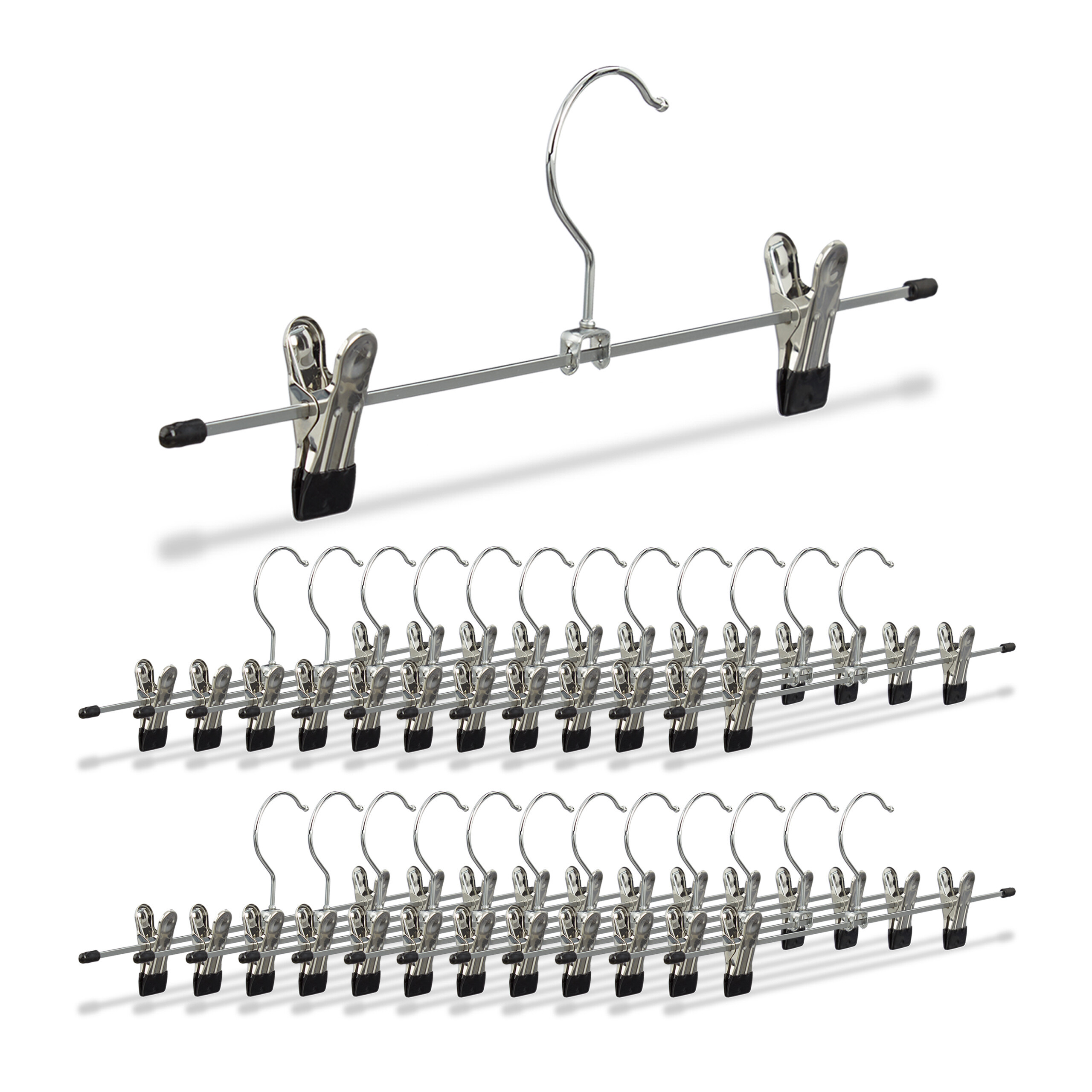 TEMU Trouser Clips, Rubberized, Set Of 25, 11.5 X 35 X 2 Cm, Iron And Pvc, Silvery And Black, 2 Adjustable Clips For Hangers, Hook, For Trousers,