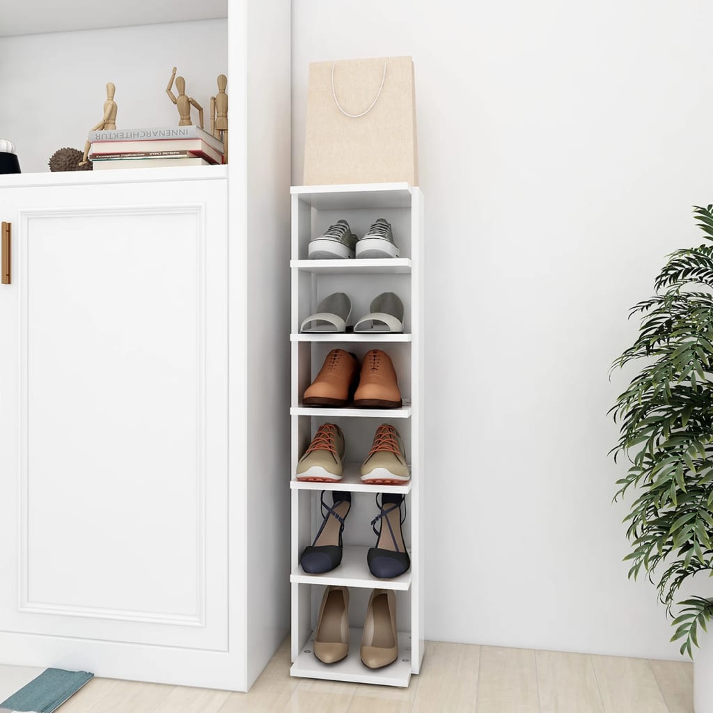 Image of Vidaxl Shoe Cabinet With 6 Compartments, Shoe Rack, Shoe Storage, Shoe Stand, Shoe Organizer, White, 25x27x102cm, Wood Material