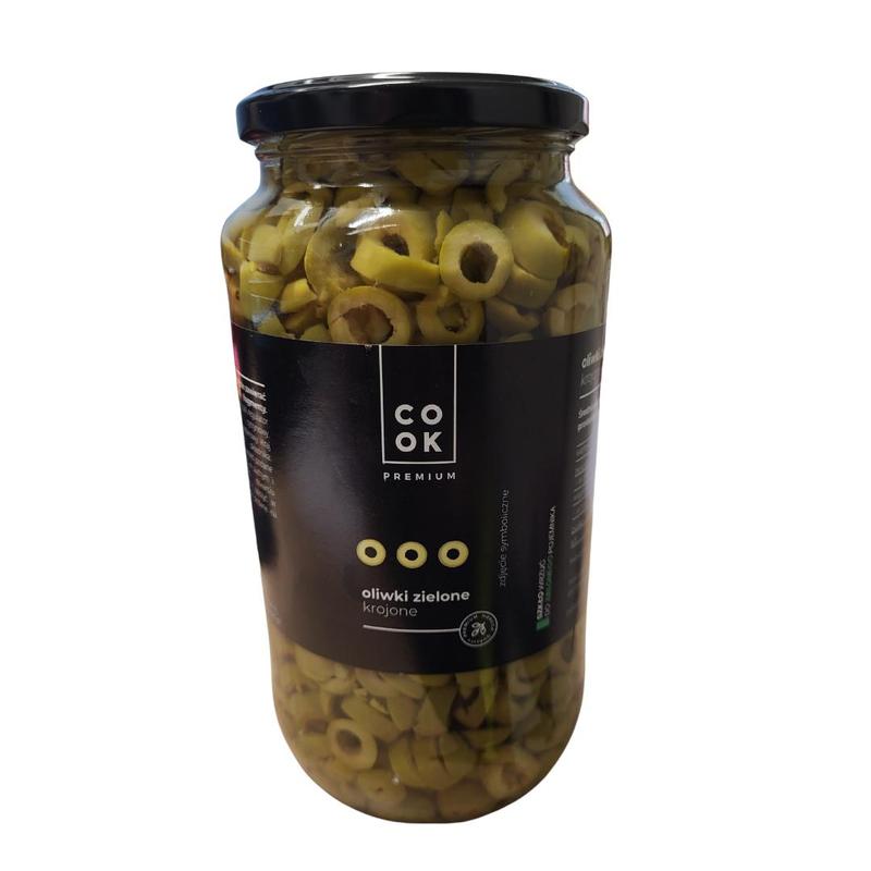 Image of Cook Premium Green Olives Sliced Into Slices 935g, Premium Olives, Ideal For Salads, Pizza And Snacks, Intense Flavor, Mediterranean Cuisine