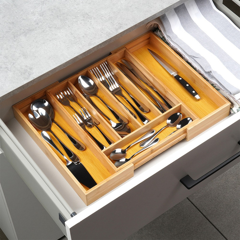 TEMU Bamboo Expandable Cutlery Drawer Insert 28-45x33.5 Cm