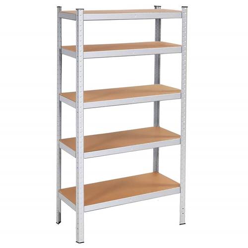 regał metalowy 180x90x30 cm, magazynowy regał 5 półek mdf do 875 kg, solidny stojak do garażu, piwnicy, warsztatu, spiżarni, biura i magazynu, ocynkowane profile z zaokrąglonymi krawędziami, regulowana wysokość półek, wsporniki pod każdą półką, montaż na zaczepy bez śrub, możliwość złożenia 2 mniejsze regały, praktyczny regał na narzędzia, dokumenty, sprzęt ogrodowy i cięższe przedmioty