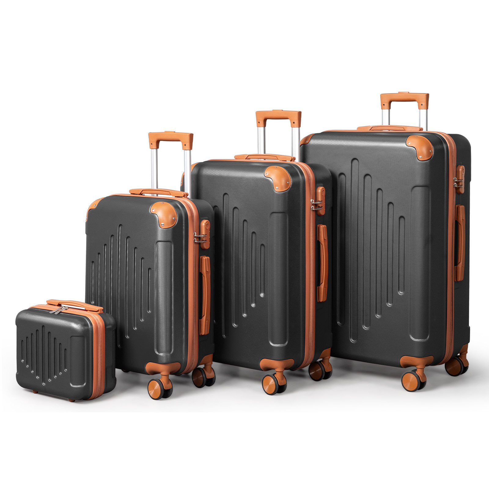 Image of White & Brown Pp Hardshell Luggage Set, 4pcs Expandable Suitcase With 360° Spinner Wheels - Lightweight Durable Hard Side Travel Cases (12/16/20/24/28 Inch)