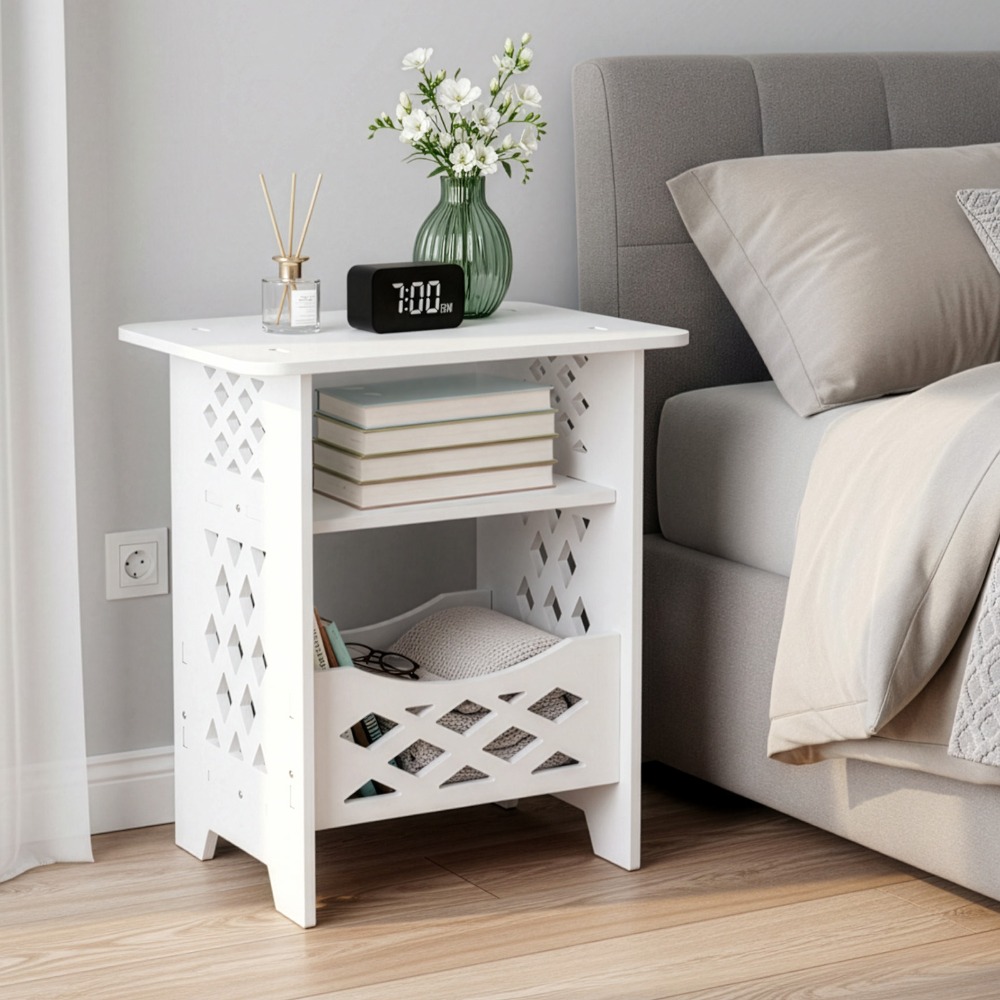 Nightstand – - Nightstand With Shelves And Storage Space, Perfect For Small Bedrooms, Measuring 32x26x40 Cm