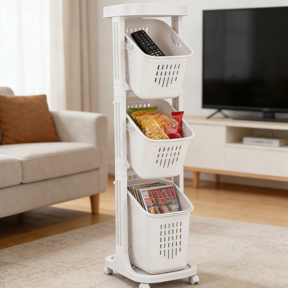 Four-Layer Plastic Narrow Storage Basket Trolley