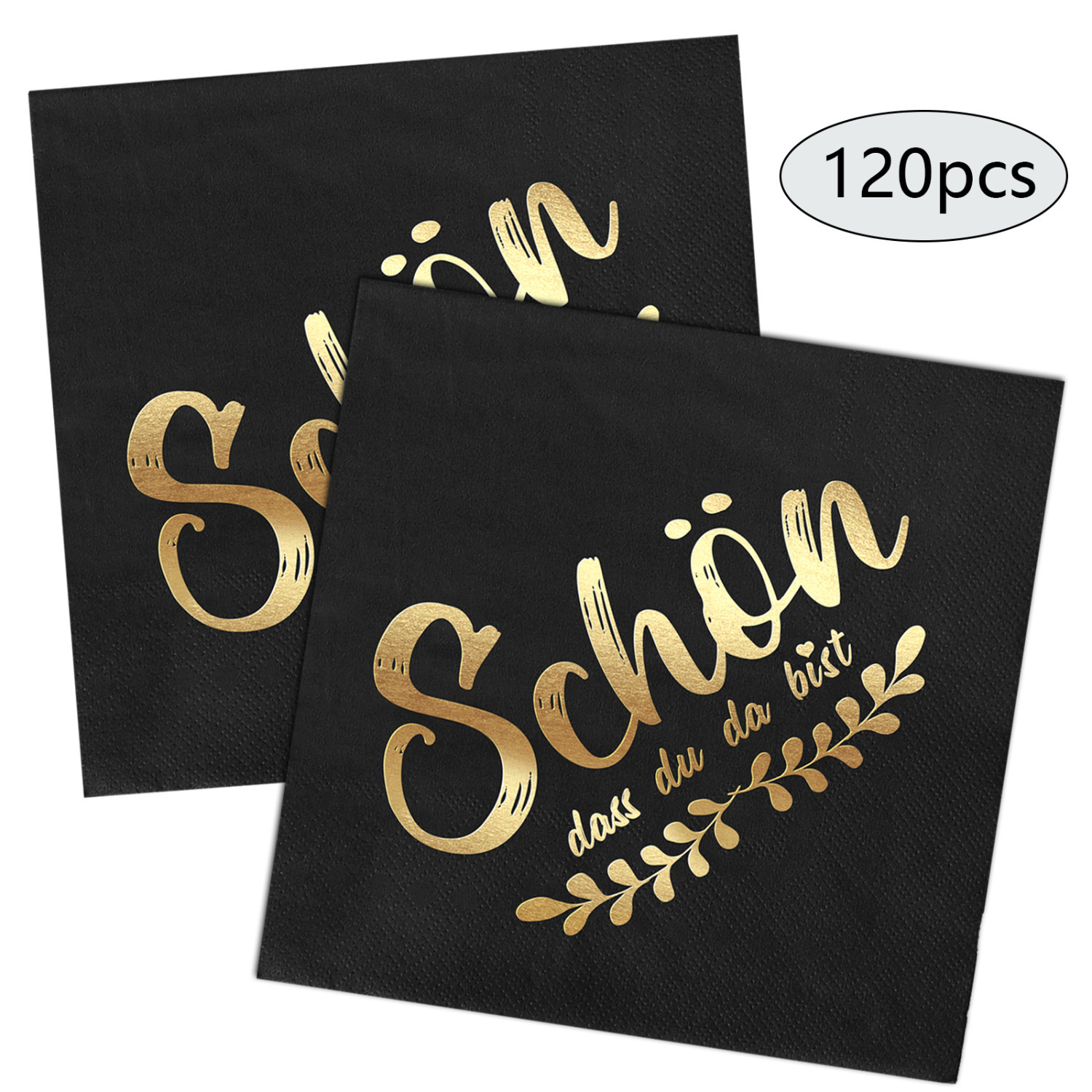E-shop 120 Stück Schwarz Gold Servietten Schön, dass du da bist Servietten Motivservietten Partyservietten Party Dekoration‎ für Feier Event Geburtstag