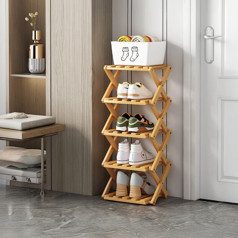 TEMU 5 Tier Wooden Vertical Shoe Rack, Portable Folding Shoe Storage Rack, Easy Assembly Vertical Folding Bamboo Shoe Stand Shoes Shelves Storage