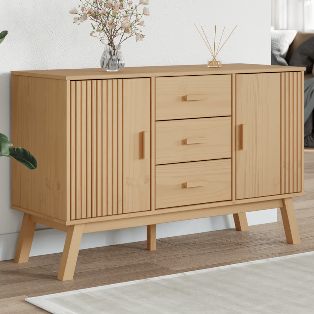 Vidaxl Sideboard, Dresser With 3 Drawers And 2 Compartments, Side Cabinet With Wooden Legs, Multipurpose Sideboard Cabinet, Brown Solid Pine Wood