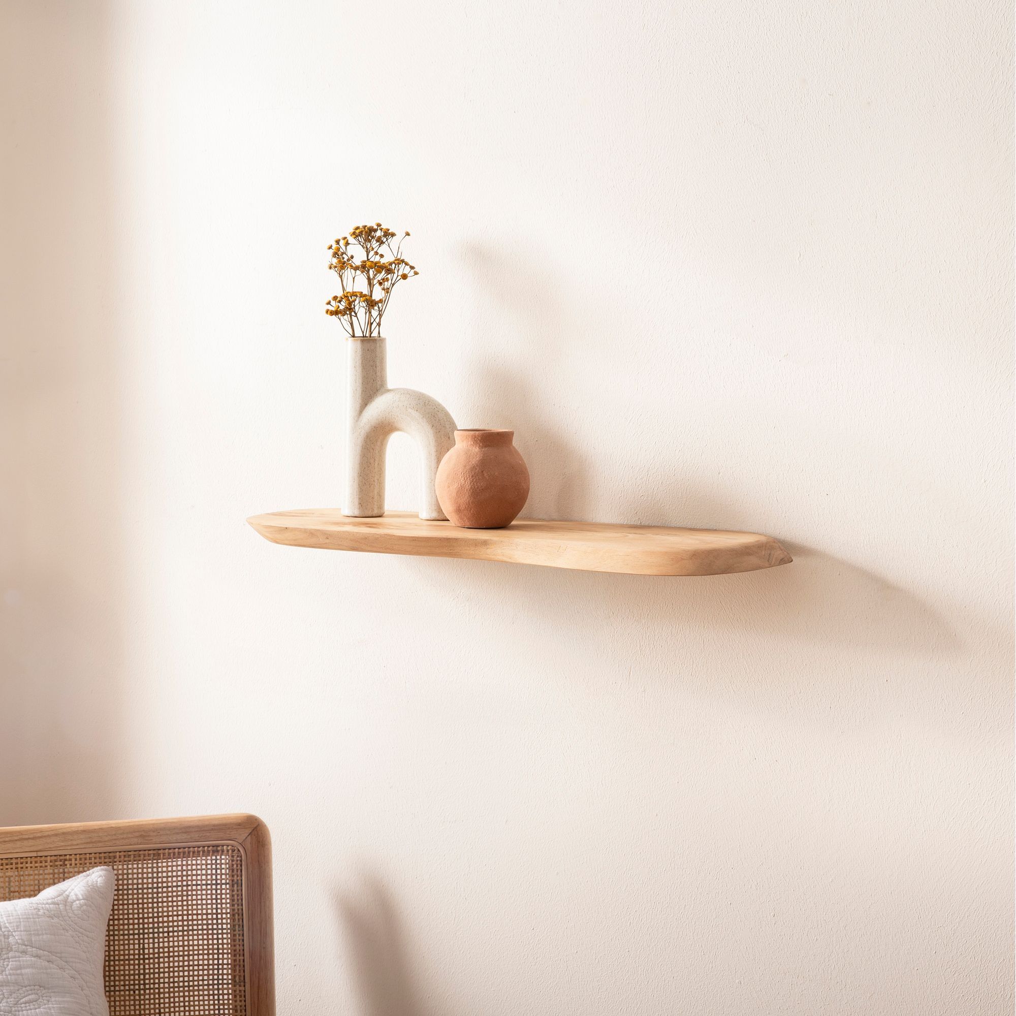 Image of Acacia Solid Wood Shelf 80cm - Floating Design Wall Shelf Made Of Solid Wood - Hanging Shelf - Wooden Wall Board Made Of