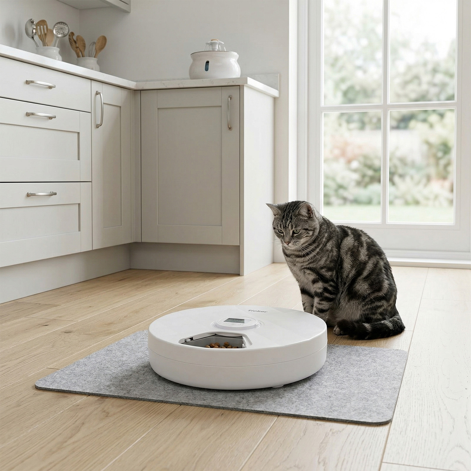 Dog Feeder Dispenser with Six Partitions, 31cm White
