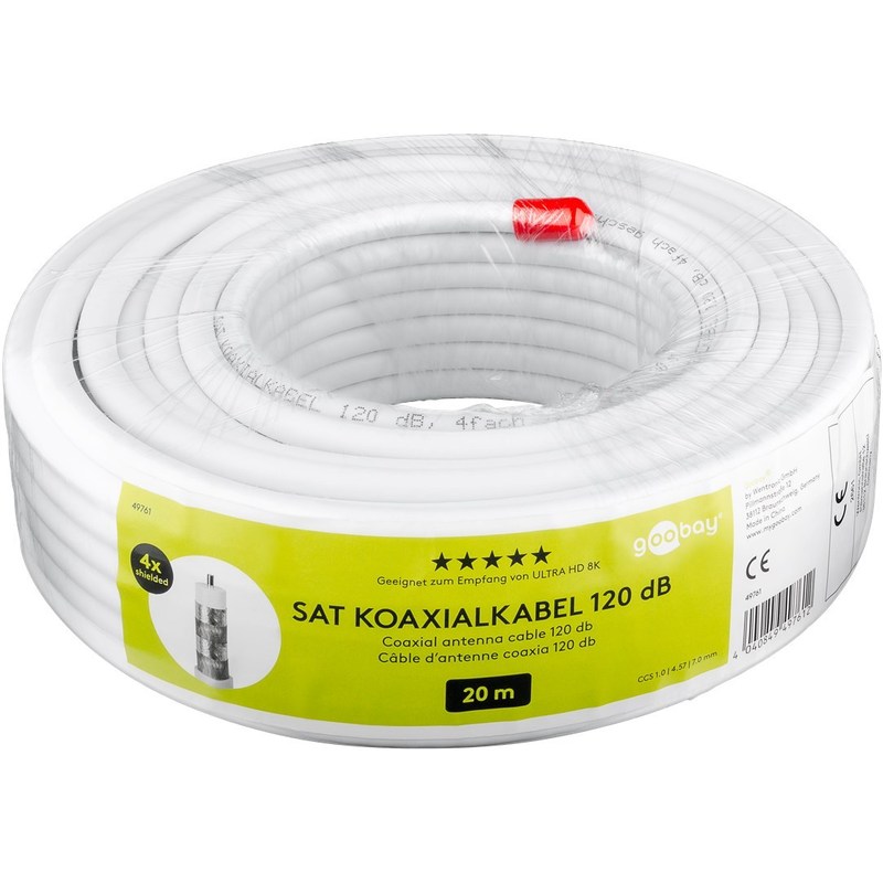 Goobay 49761 120 Db Sat Coaxial Cable, 4x Shielded, 20 M, White For And Bk Cable Systems With Steel/copper Inner Conductor