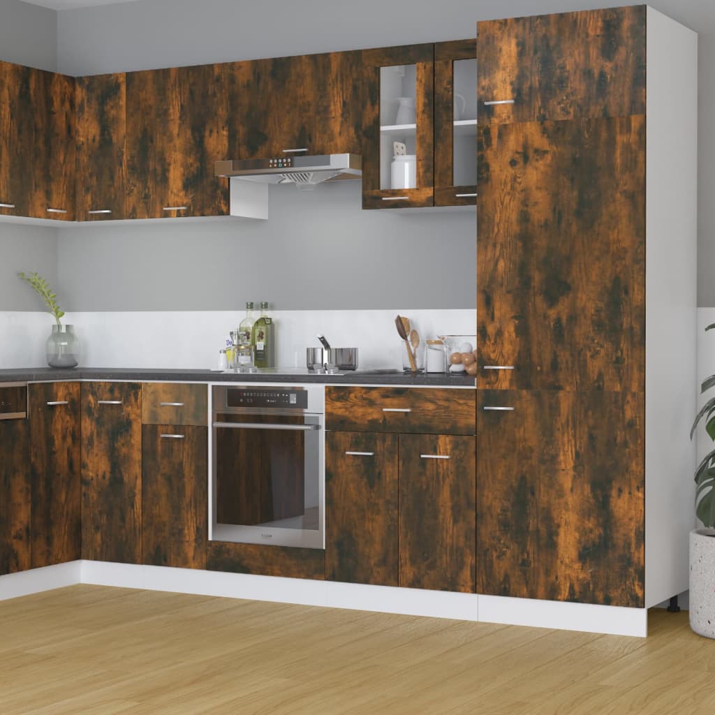 Image of Vidaxl Hanging Cabinet "" Glass Smoked Oak 60x31x60 Cm Wood, Hanging Cabinet, Built-in Kitchen, Kitchen Unit, Kitchen Furniture, Upper Cabinet, Kitchen Cabinet