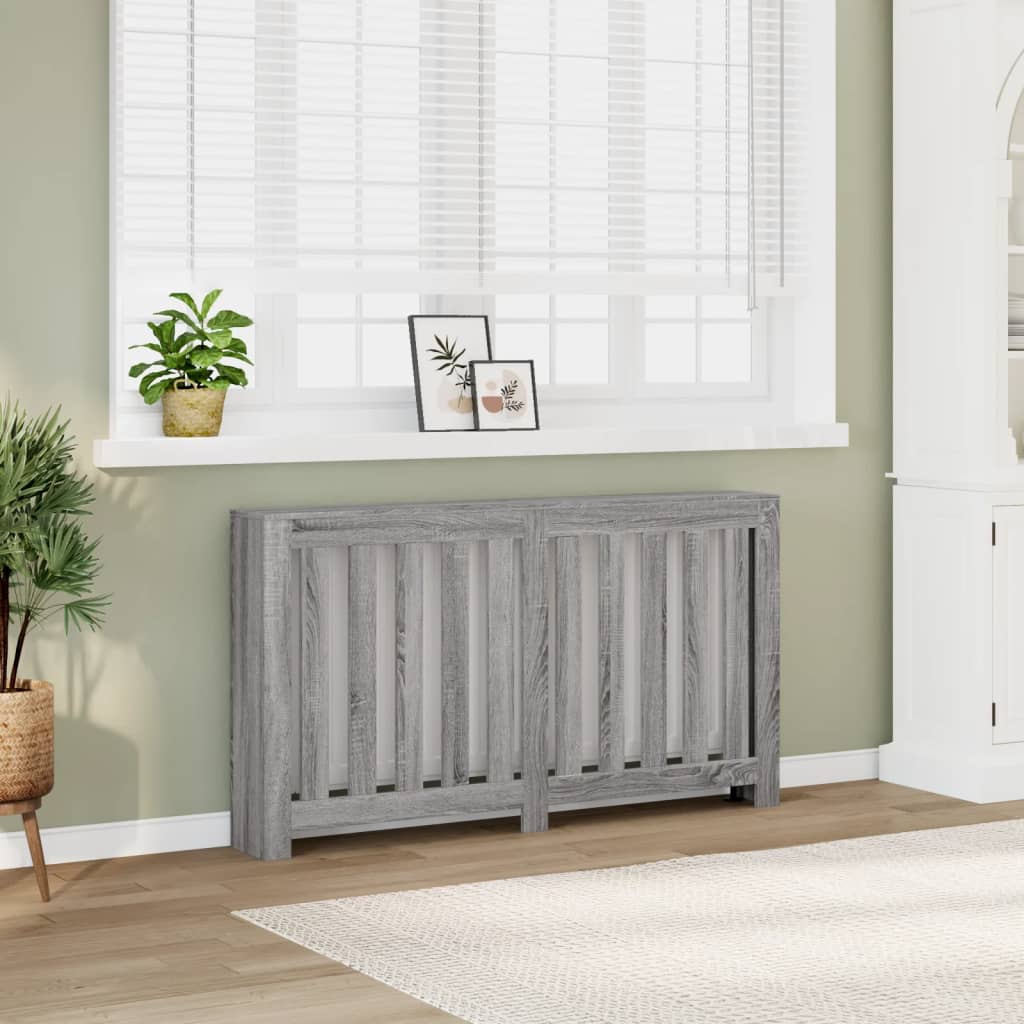 Image of Vidaxl Radiator Cover, Modern Slatted Design, Radiator Panel For Living Room, Heating Cover, Gray 149x20x82cm Wood Composite