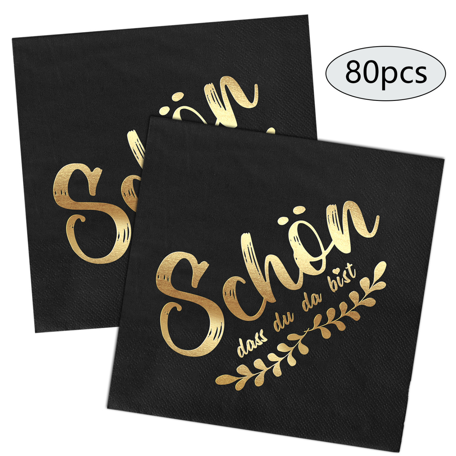 E-shop 80 Stück Schwarz Gold Servietten Schön, dass du da bist Servietten Motivservietten Partyservietten Party Dekoration‎ für Feier Event Geburtstag