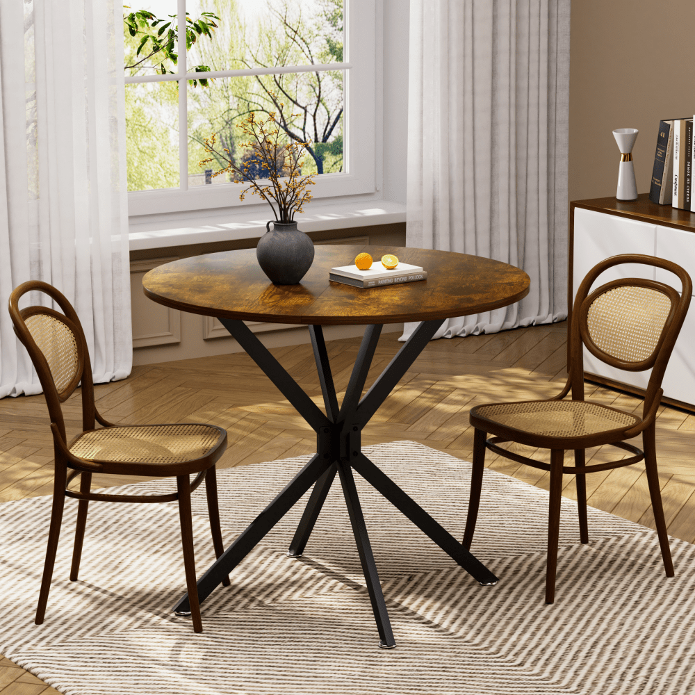 Image of 90 Cm Round Laminate Dining Table With Sturdy Metal Legs, Easy To Clean, For Family Gatherings & Living Room