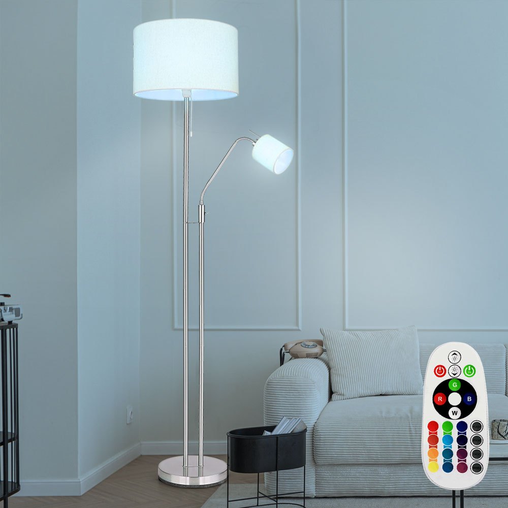 Image of Floor Lamp For Living Room, Ceiling Flush Mount With Reading Light, Floor Lamp With Fabric Shade, Pull Switch, Remote Control, Dimmable, Memory Function, 2x Rgb Led Warm White, Dxh 40 X 175 Cm