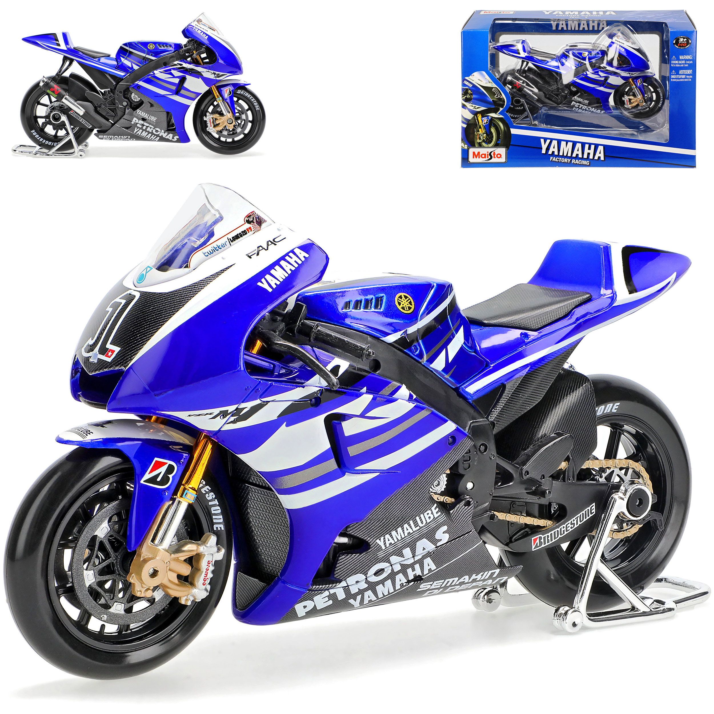 Image of Yzr-m1 M1 2011 Blue Lorenzo Factory Racing Motorcycle Model 1/10 Maisto Motorcycle Replica