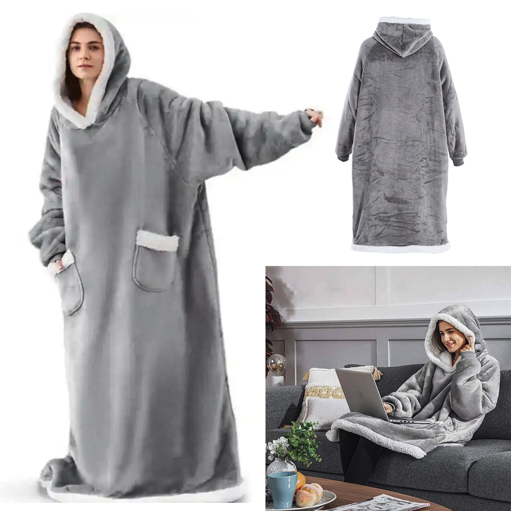 TEMU 1pc Cozy Flannel Tv Throw, Ultra Soft Wearable Blanket Hoodie, Oversized Winter Warm Hooded Sweatshirt, Machine Washable Contemporary Style,