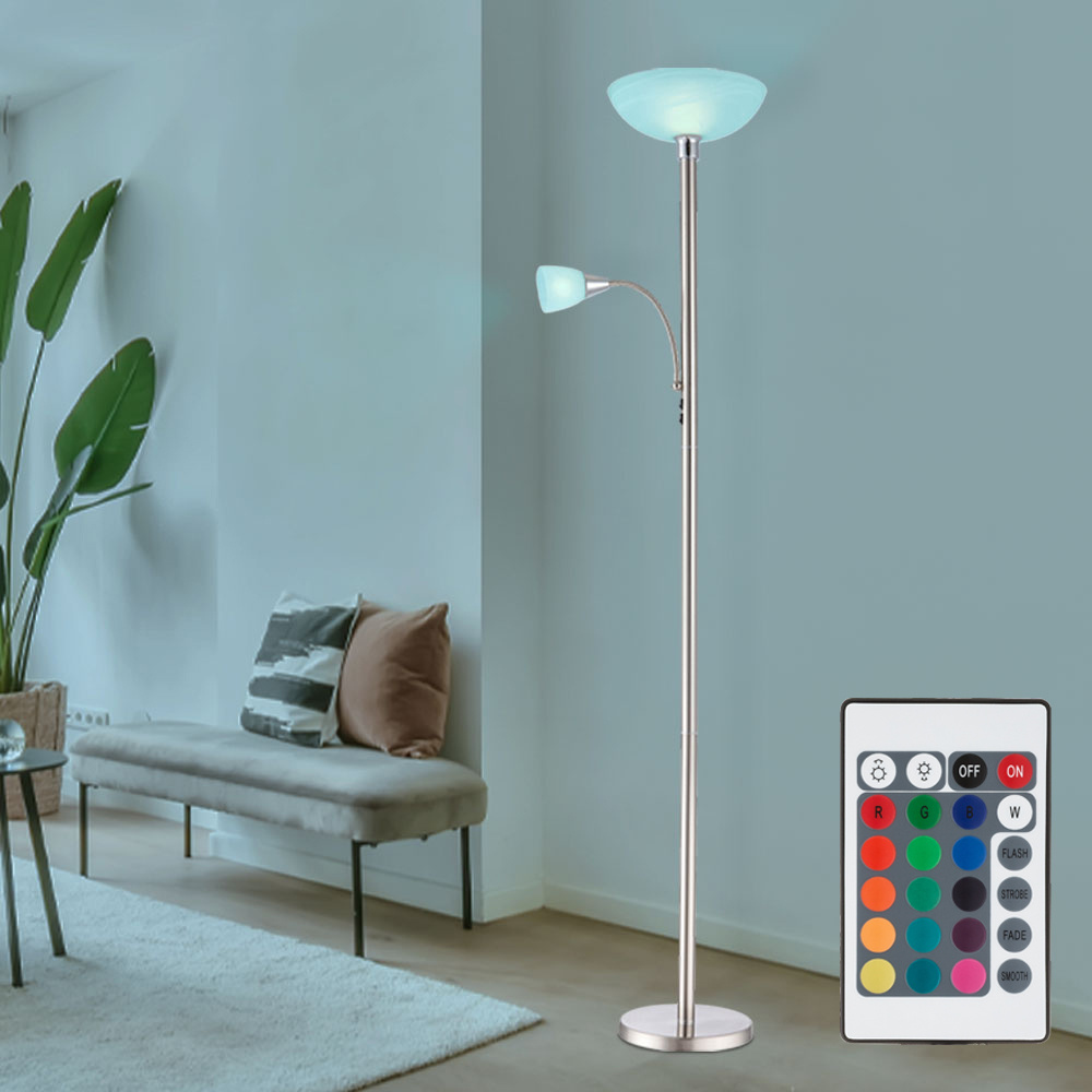 Image of Floor Lamp Ceiling Flush Mount Living Room Light Bedroom Lamp, Metal Glass , Rgb Led Dimmable Remote Control, 1x E24 1x E27, 8.5w 806lm 3000k Warm White, H 178cm