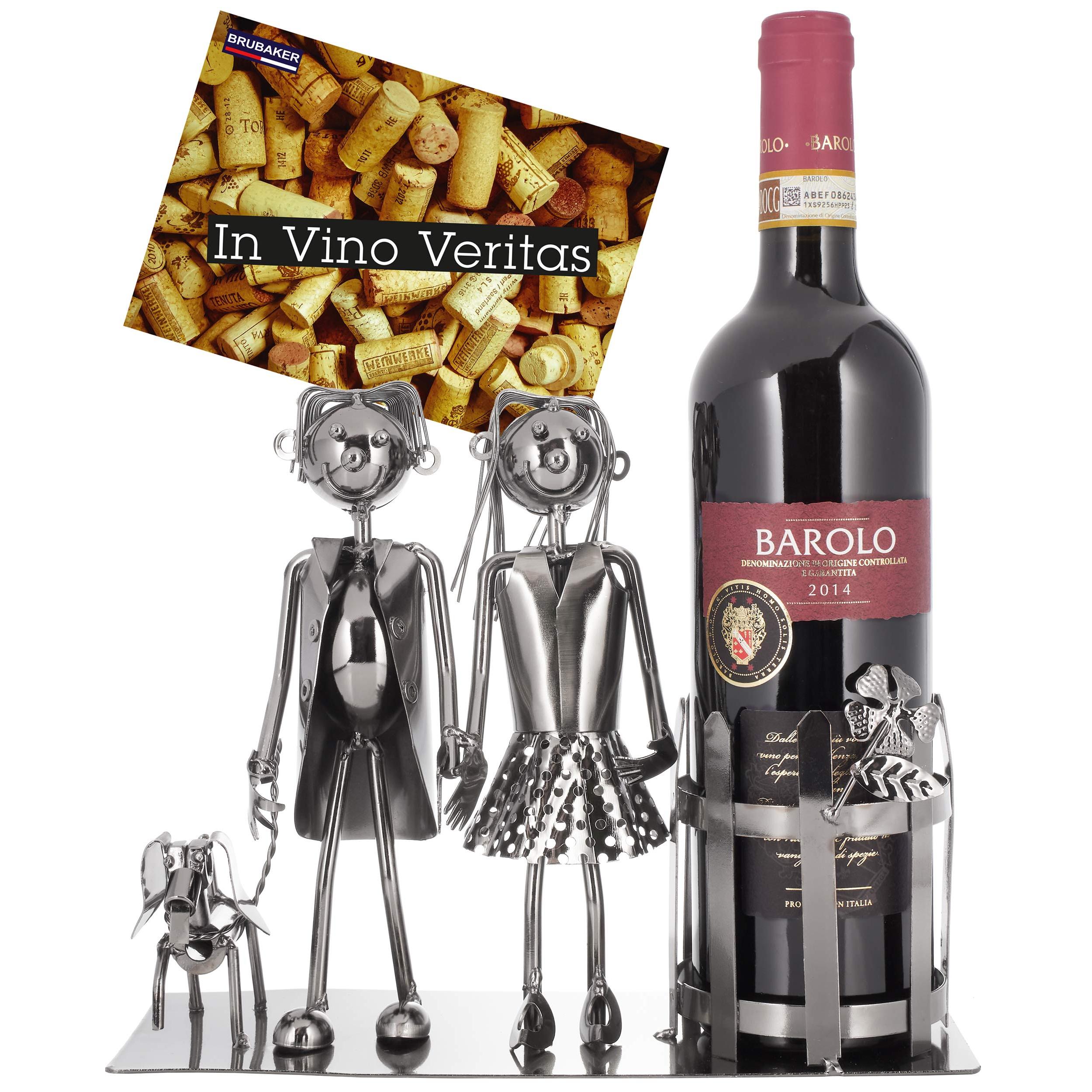 Image of Brubaker Wine Bottle Holder Pair With Dog - Metal Decorative Object - Bottle Stand - With Greeting Card For Wine Gift
