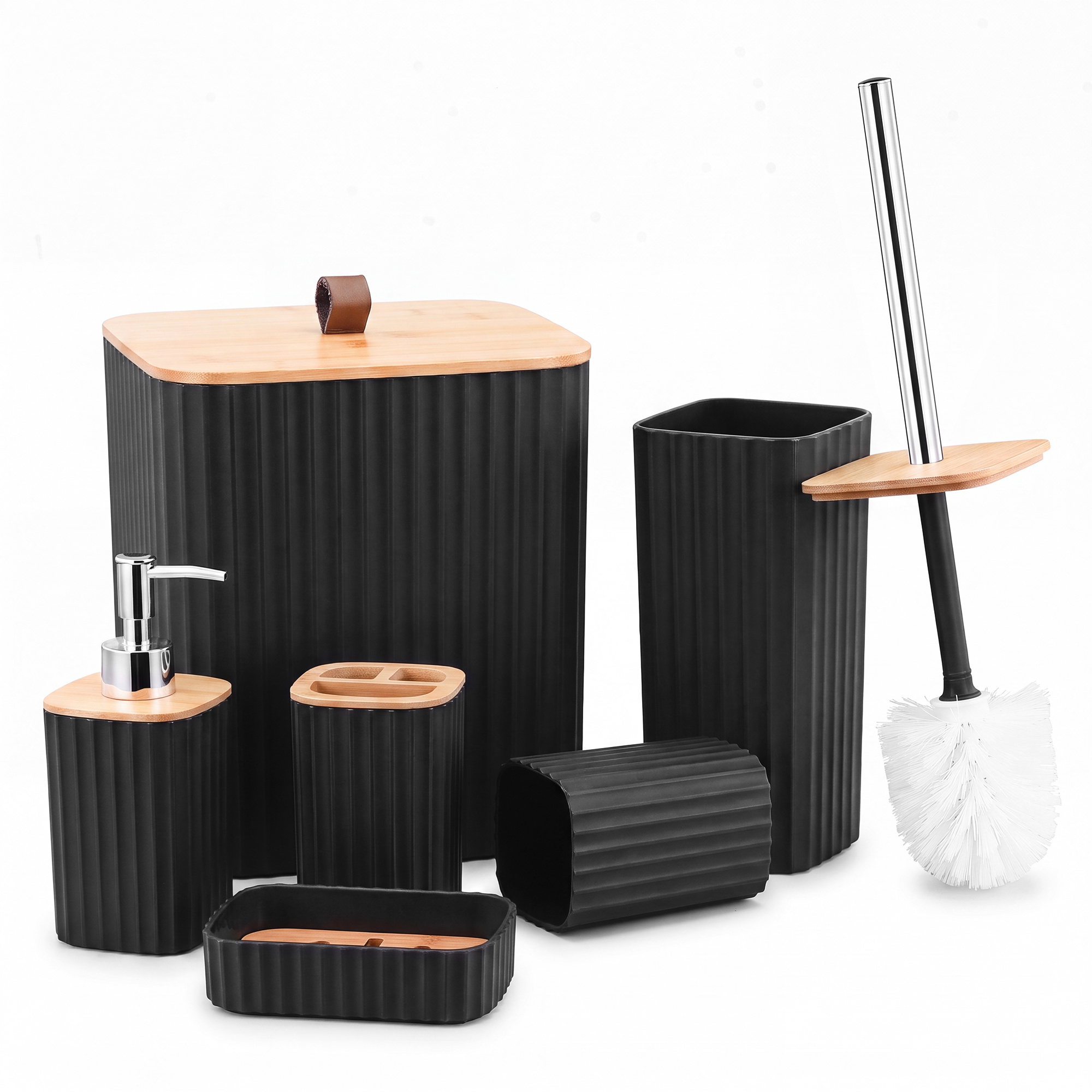 Image of Caluself Bathroom Accessory Set 6pcs Polyester Black