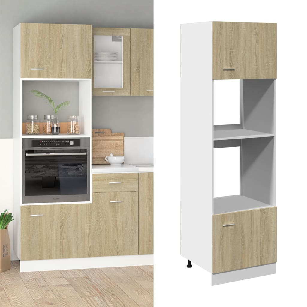 Image of Microwave Conversion Cabinet "" Oak 60x57x207 Cm Wood Material, Kitchen Cabinet, Kitchen Wall Cabinet, Kitchen Furniture, Kitchen Unit For Oven Microwave