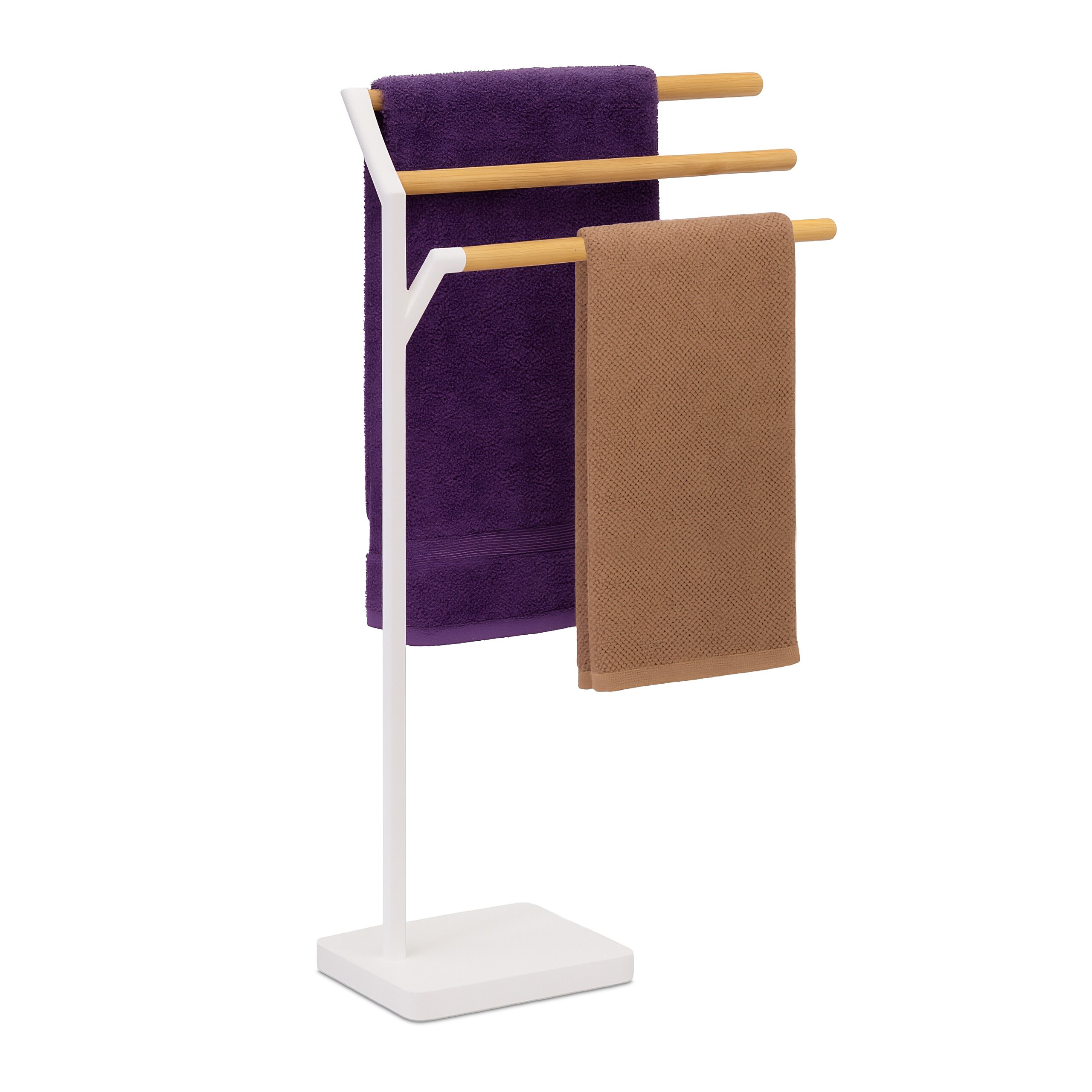 TEMU Portasciugamani 3 barre, autoportante, 75 x 38.5 x 18 cm, metallo con barre in bamb羅, , barre sfalsate, per bagno e toilette degli ospiti, porta