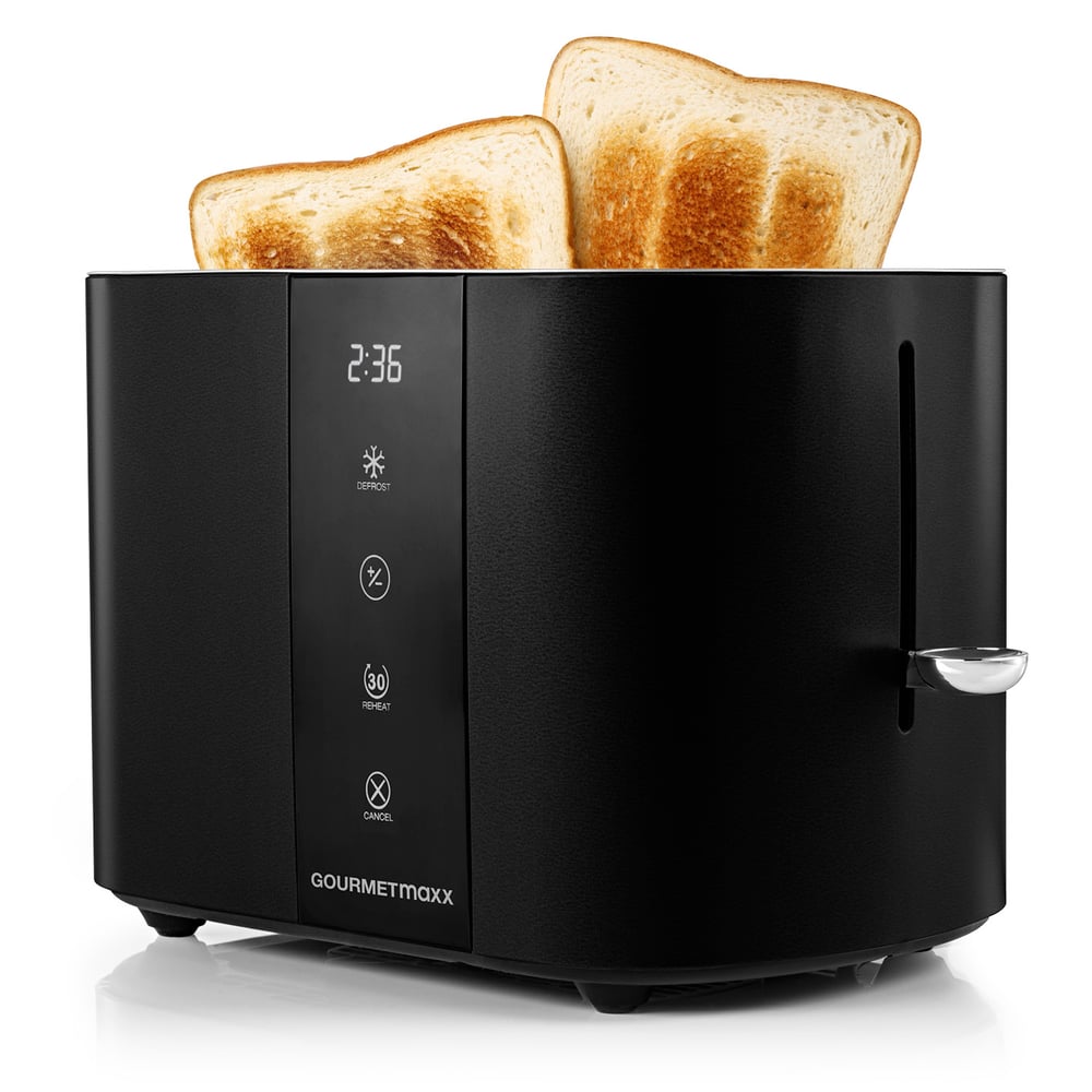 Image of Gourmetmaxx Short Slot 2- Toaster | Black Toaster With 6 Browning Levels And Ready-2-eat Countdown | Electric Kitchen Appliance With Touchscreen, Bagel Rack & Function