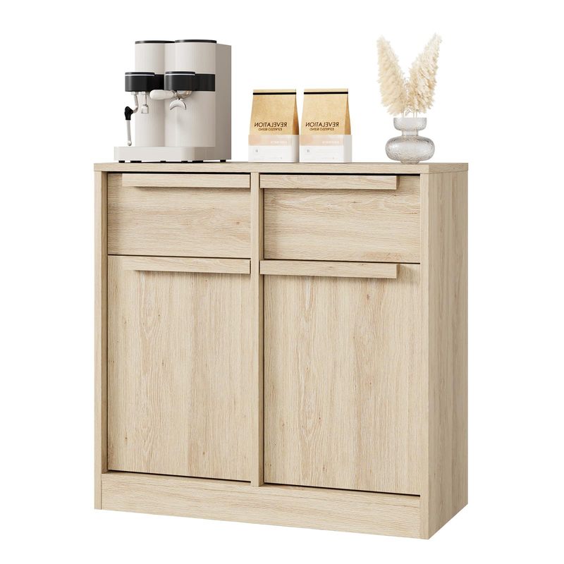 Image of Sideboard Buffet Cabinet, Buffet Storage Cabinet With Shelves, Sideboard Storage Cabinet, Kitchen Sideboard With 2 Doors & 2 Drawers For Kitchen, Dining Room, Living Room, 80x80x35cm - Natural Wood