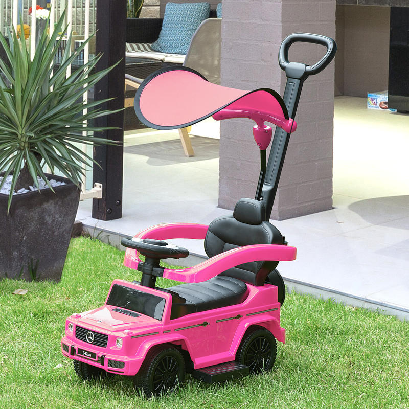 Multifunctionele Kinderwagen voor 12-36 Maanden met Toeter, Voetpedaal, Veiligheidsbeugel en Roze Kap