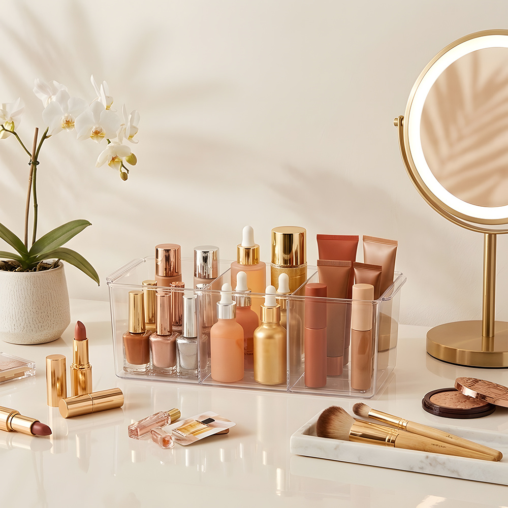 Vanity Table Cosmetic Storage Box with Dividers