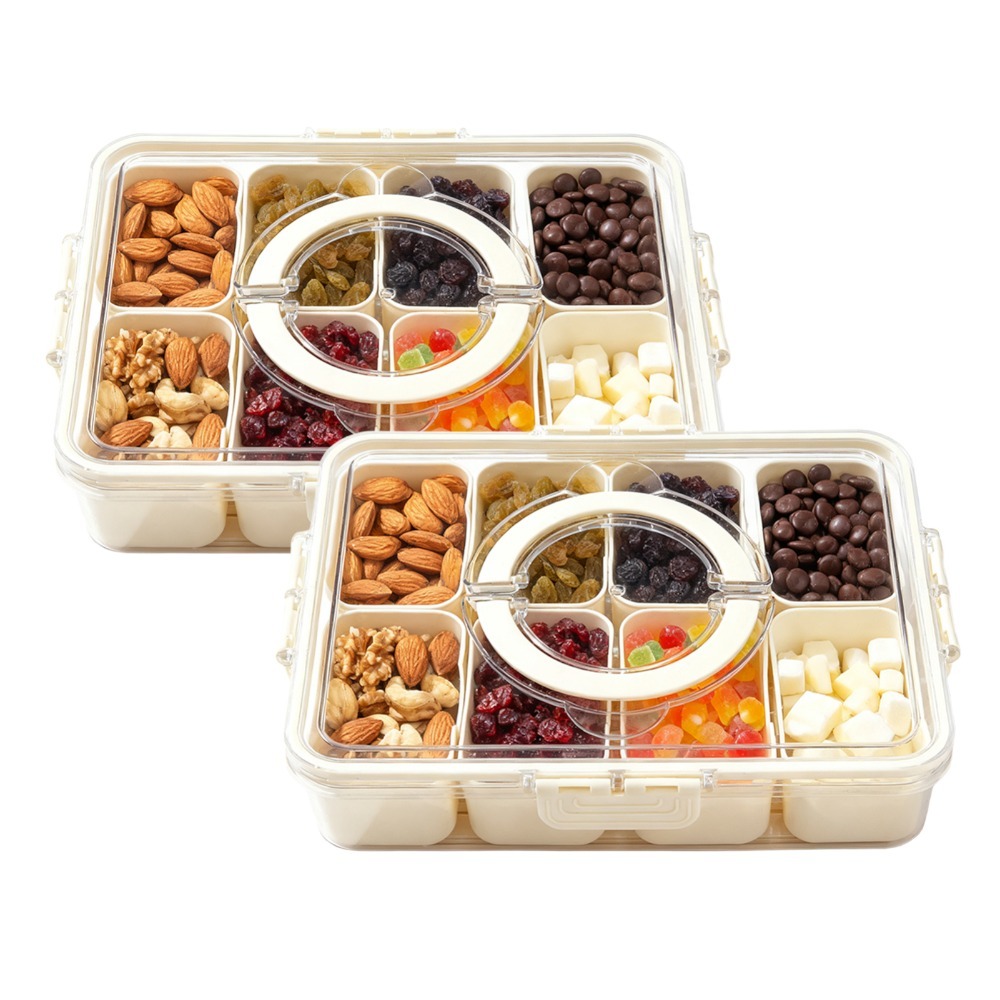 TEMU 8-compartment Separated Snack Box, Detachable Plastic Storage Box With Lid, With Handle, Suitable For Cooked Food, Candy, Fruits, Nuts, Suitable