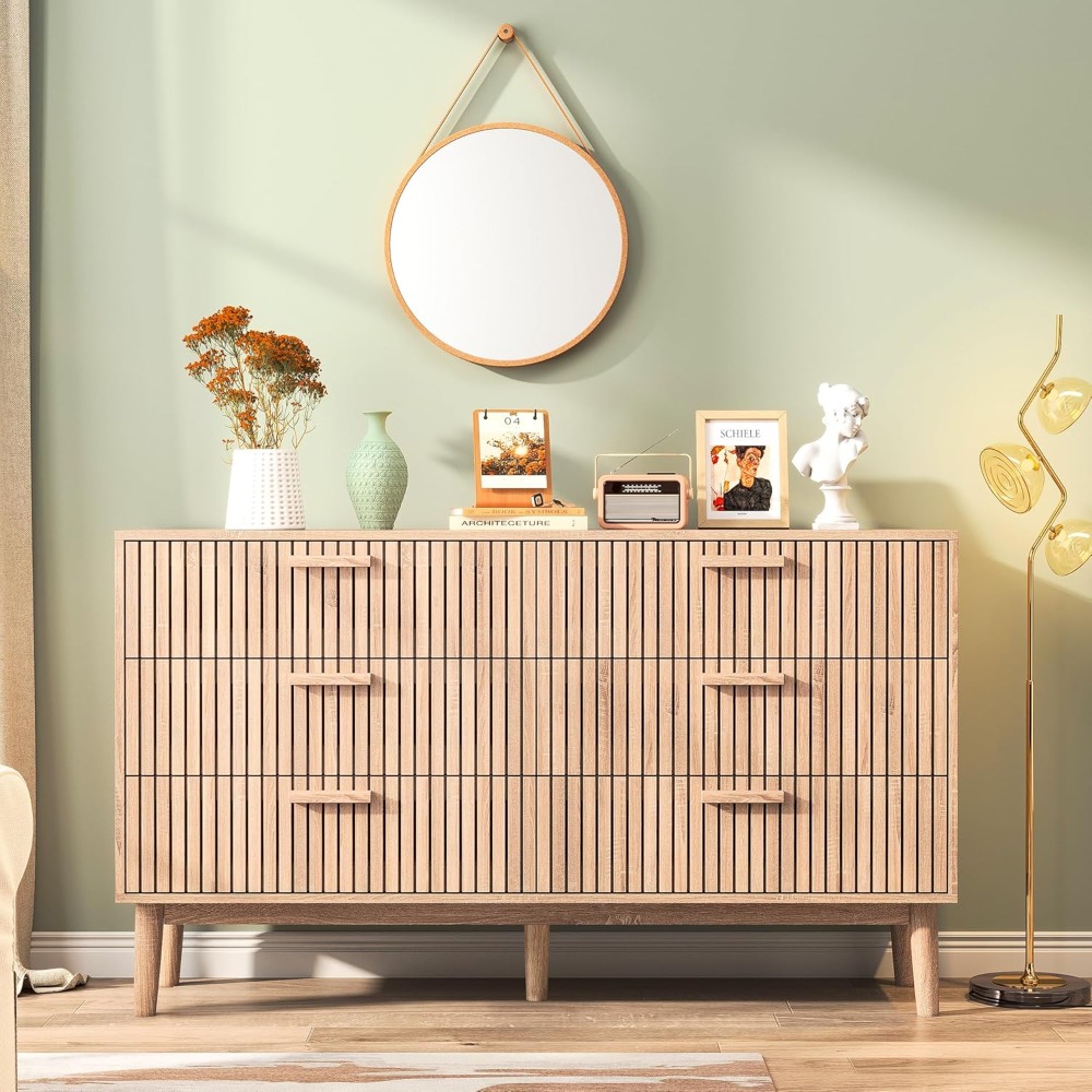 TEMU 6-drawer Channelled Dresser, Dresser For Hallway, Entryway, Tv Cabinet With 6 Drawers, Large Double Wooden Dresser, Wxyzsdxz.fd4sa56fga