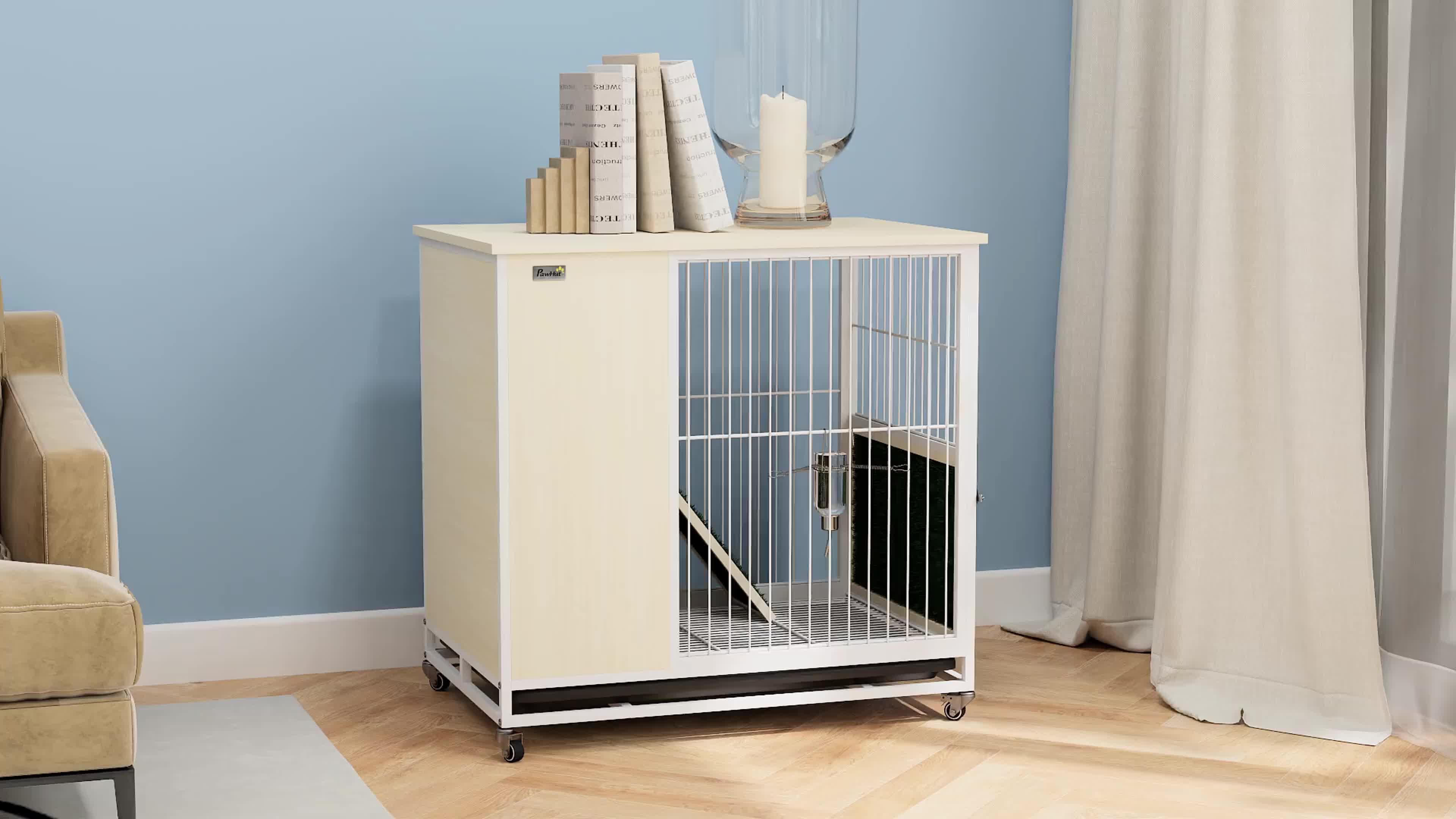 Pawhut Konijnenhok H op wielen met openklapbaar dak