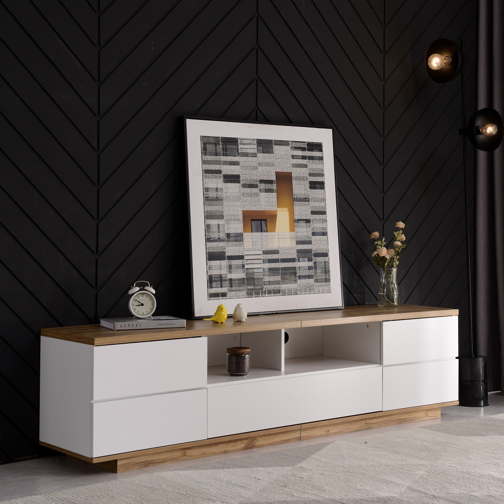 Image of Multifunctional Sideboard Cabinet – Lattice Pattern On Doors – With Wood Accents – Easy Assembly (marked Parts + Instructions) – For Dining Room, Hallway, Office, 180 Cm