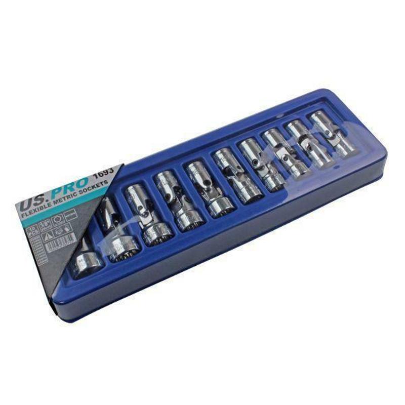 US Pro 10pcs 12 Point Flexible Universal Joint Socket Set