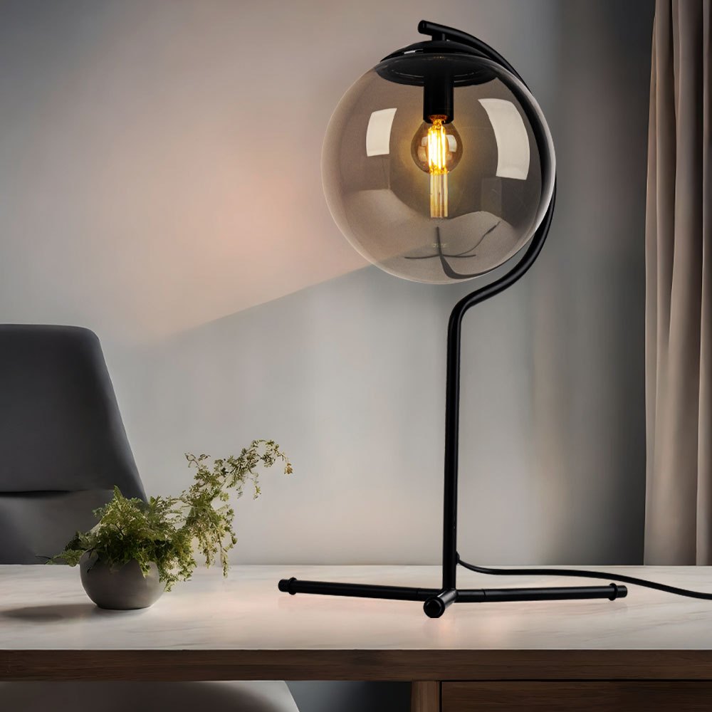 Image of Table Lamp Bedside Lamp Bedroom Lamp Glass Table Lamp Living Room Light, Black Smoke-colored Metal, 1x E14 Socket, H 50 Cm