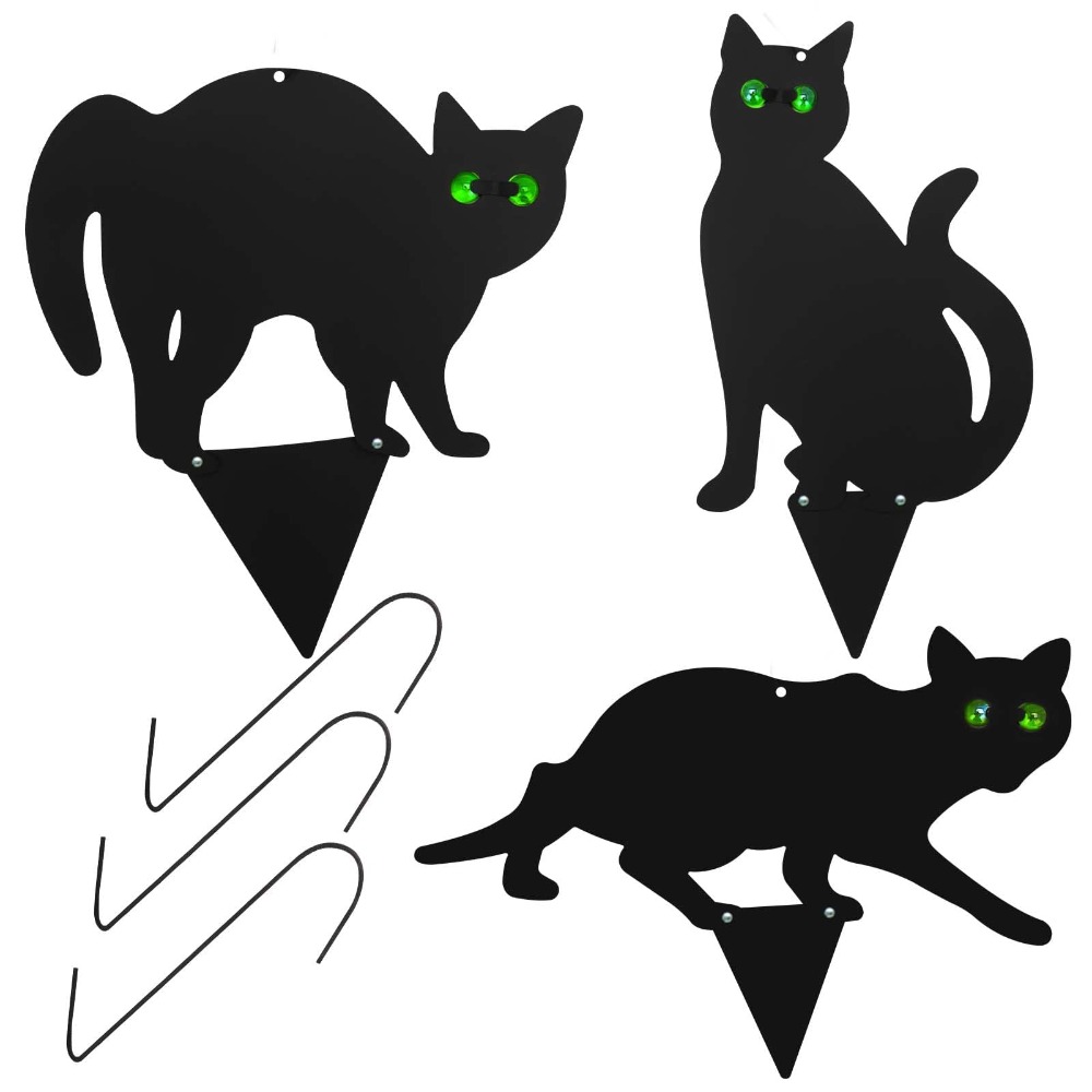 Image of 3pcs Garden Black Cat Silhouette, Marble Eyes Cat, Effective Control Of Courtyard, Lawn And Fence For Foxes And Nuisance, Device