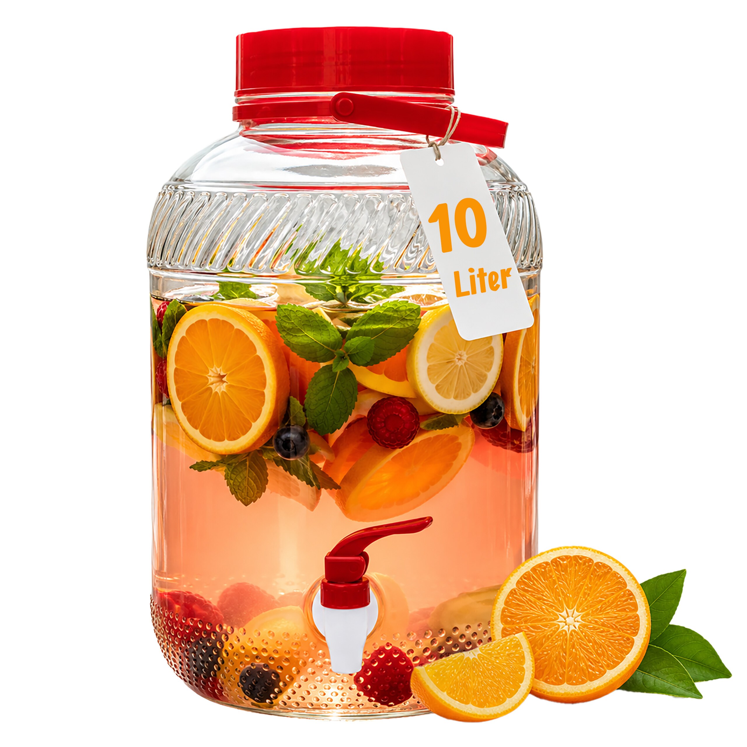 Beverage Dispenser In Transparent/red - 10l