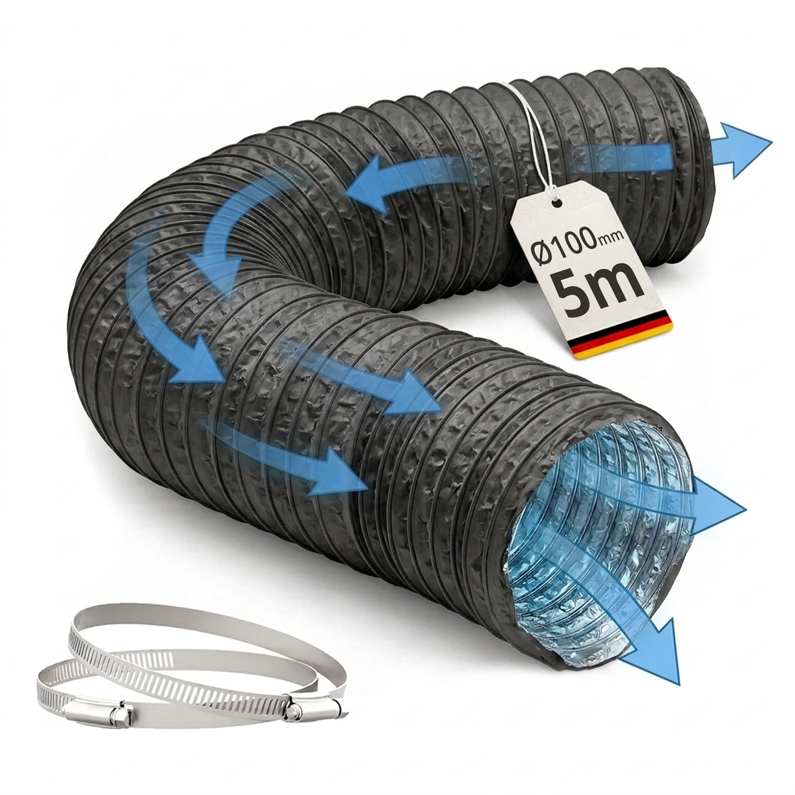 Image of Exhaust Hose In Black - (l) 5 M X Ø100 Mm