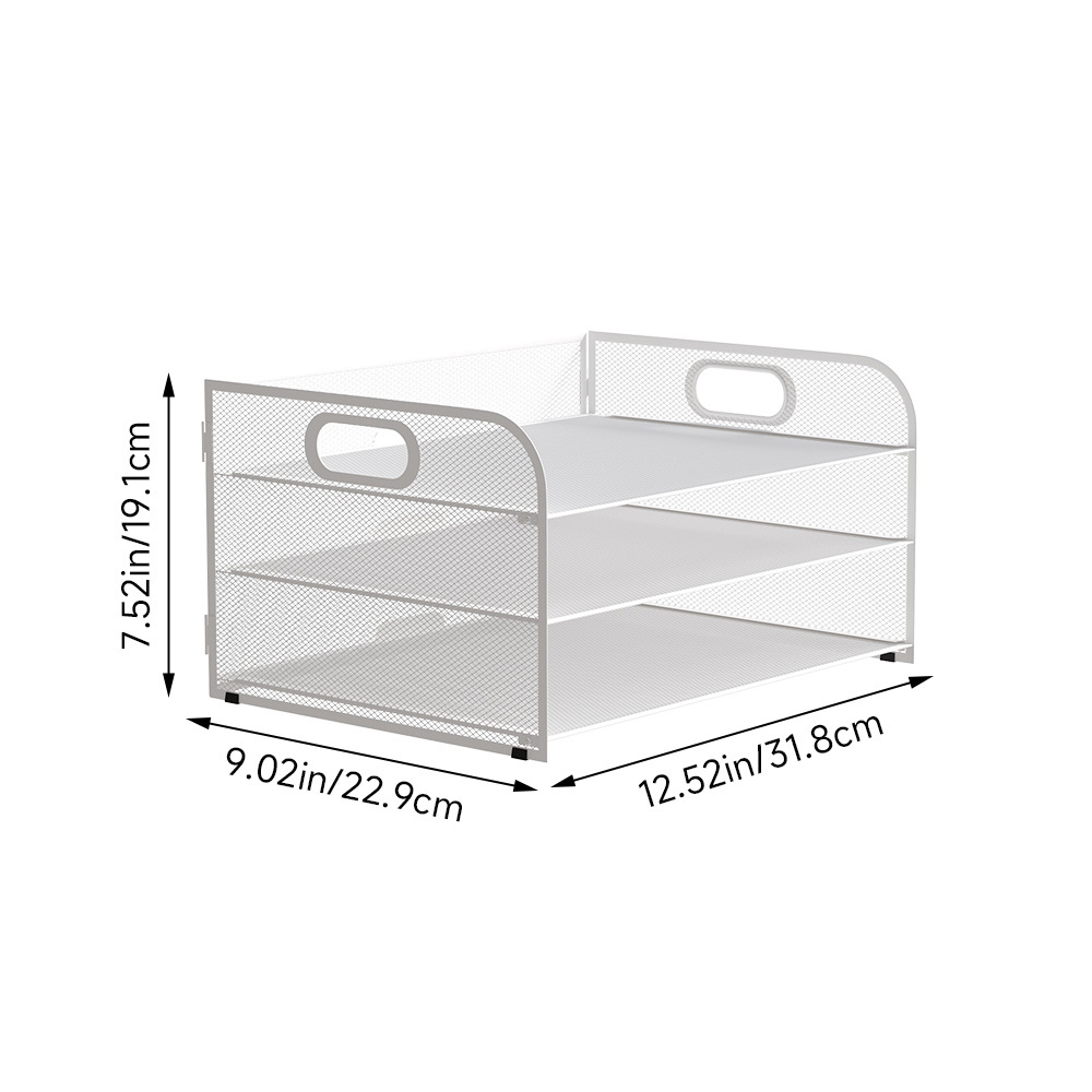 TEMU 3-tier Metal Mesh Desktop File Organizer, Paper Letter Tray With Dual Side Carrying Handles, 31.8×22.9×19.1cm Office Document Storage Rack, Open