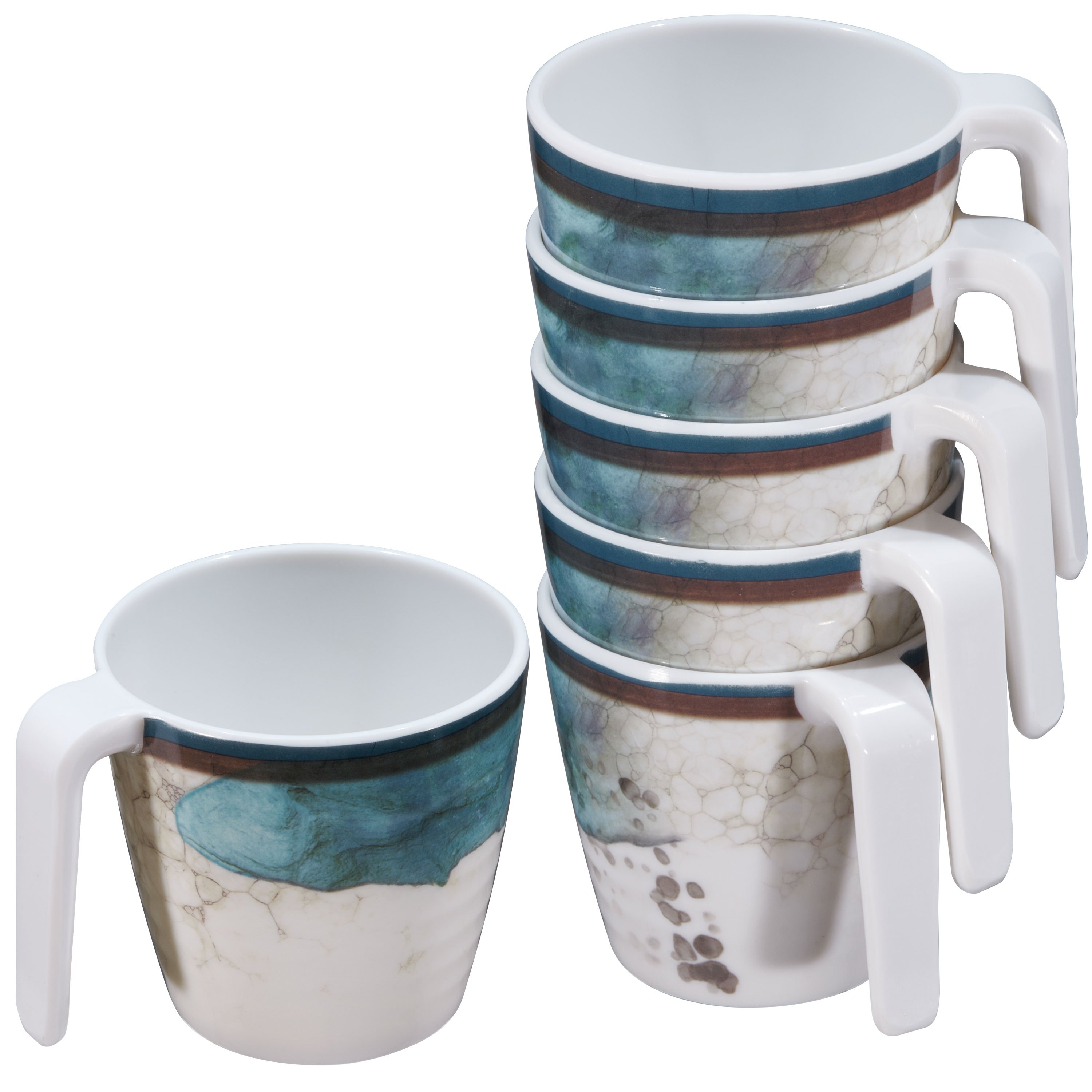 Melamine 6-cup Set, 350ml, Ideal For Camping - - Stackable - Stoneware Look Drinking Cups Coffee Mugs